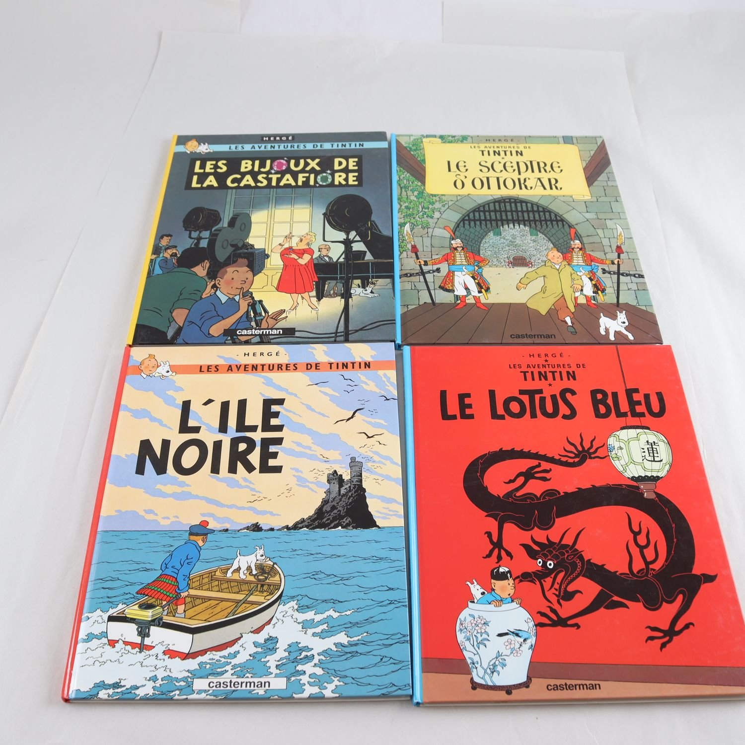 Hergé, Les aventures de Tintin, på originalspråk (franska), 4 inbundna volymer