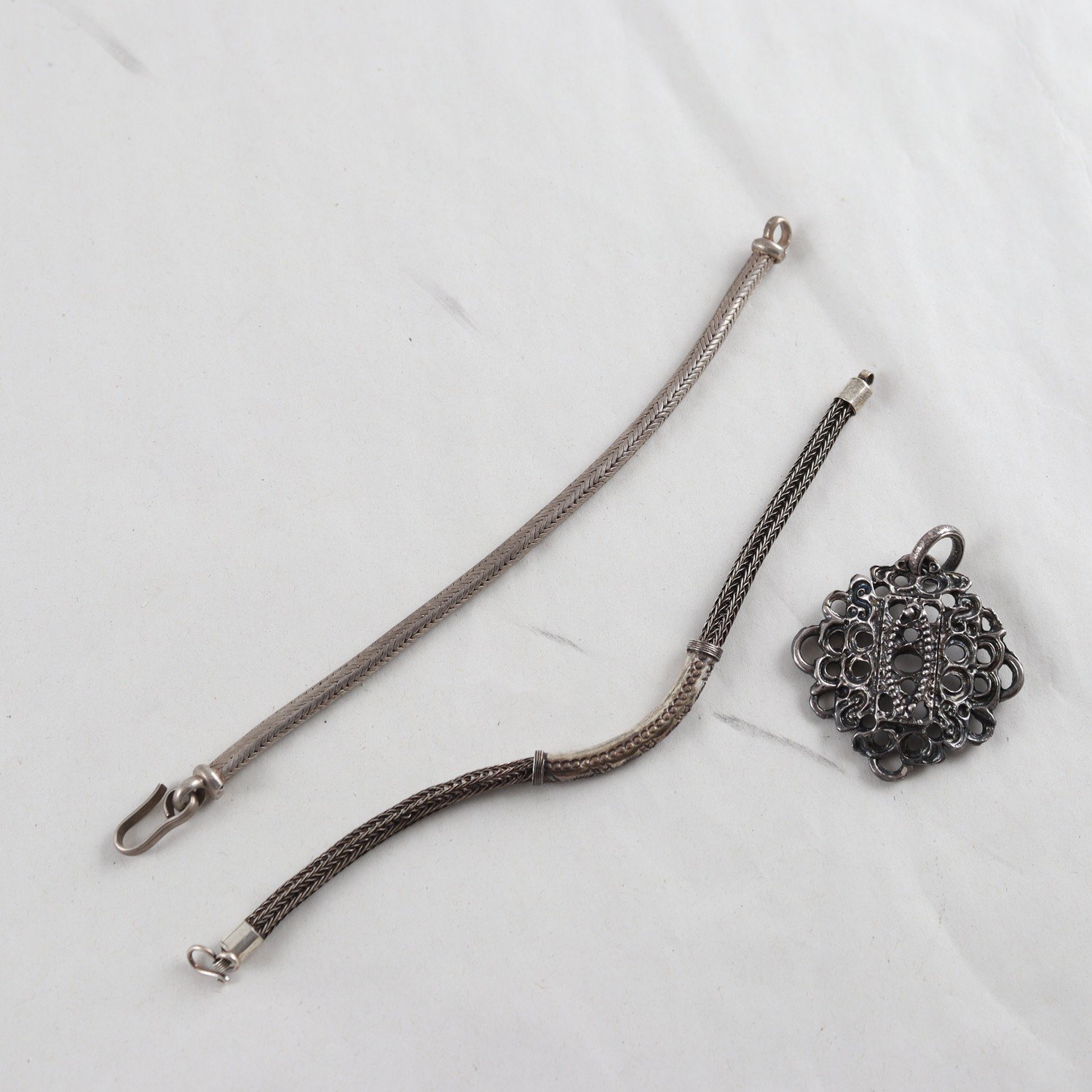 Armband och hänge, silver, ormlänk, 3 del, vikt: 67,9 g