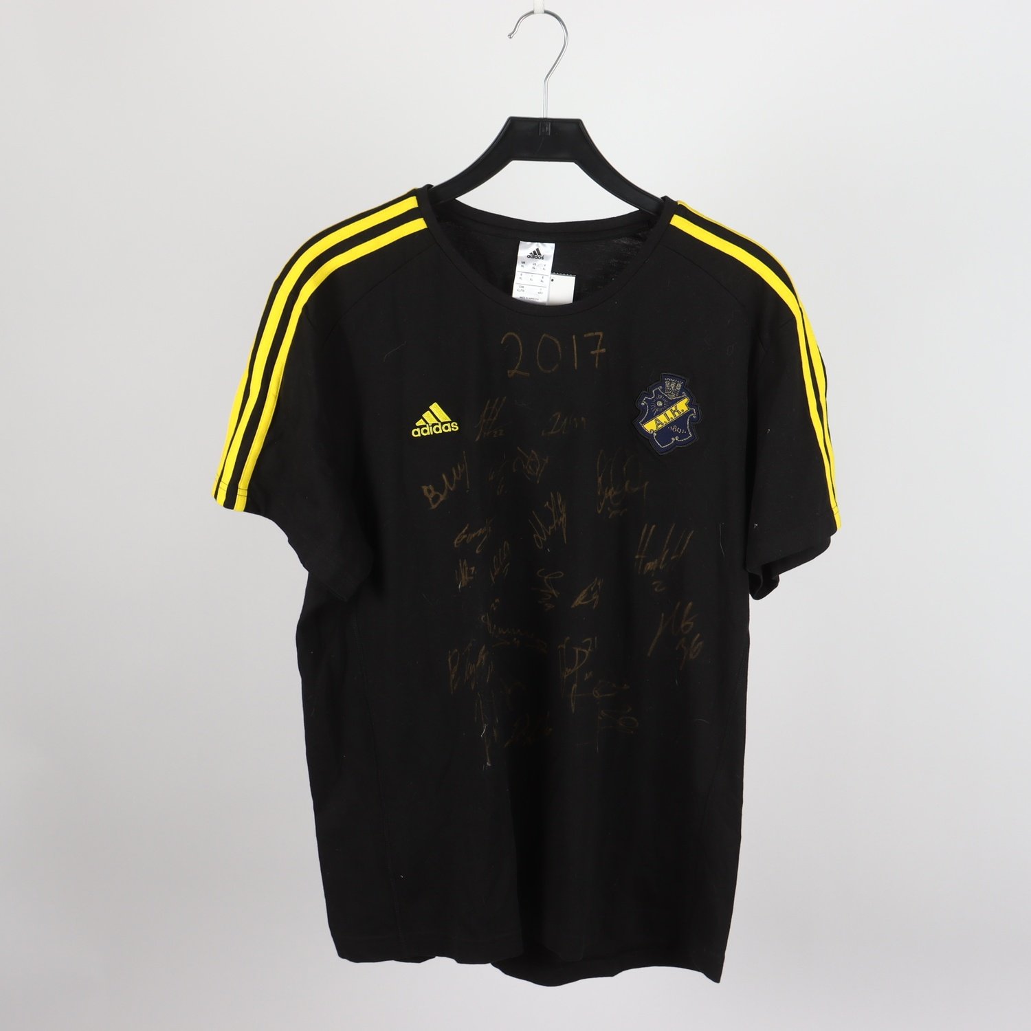 T-shirt, Adidas, AIK, vit, svart, autografer, stl. XL