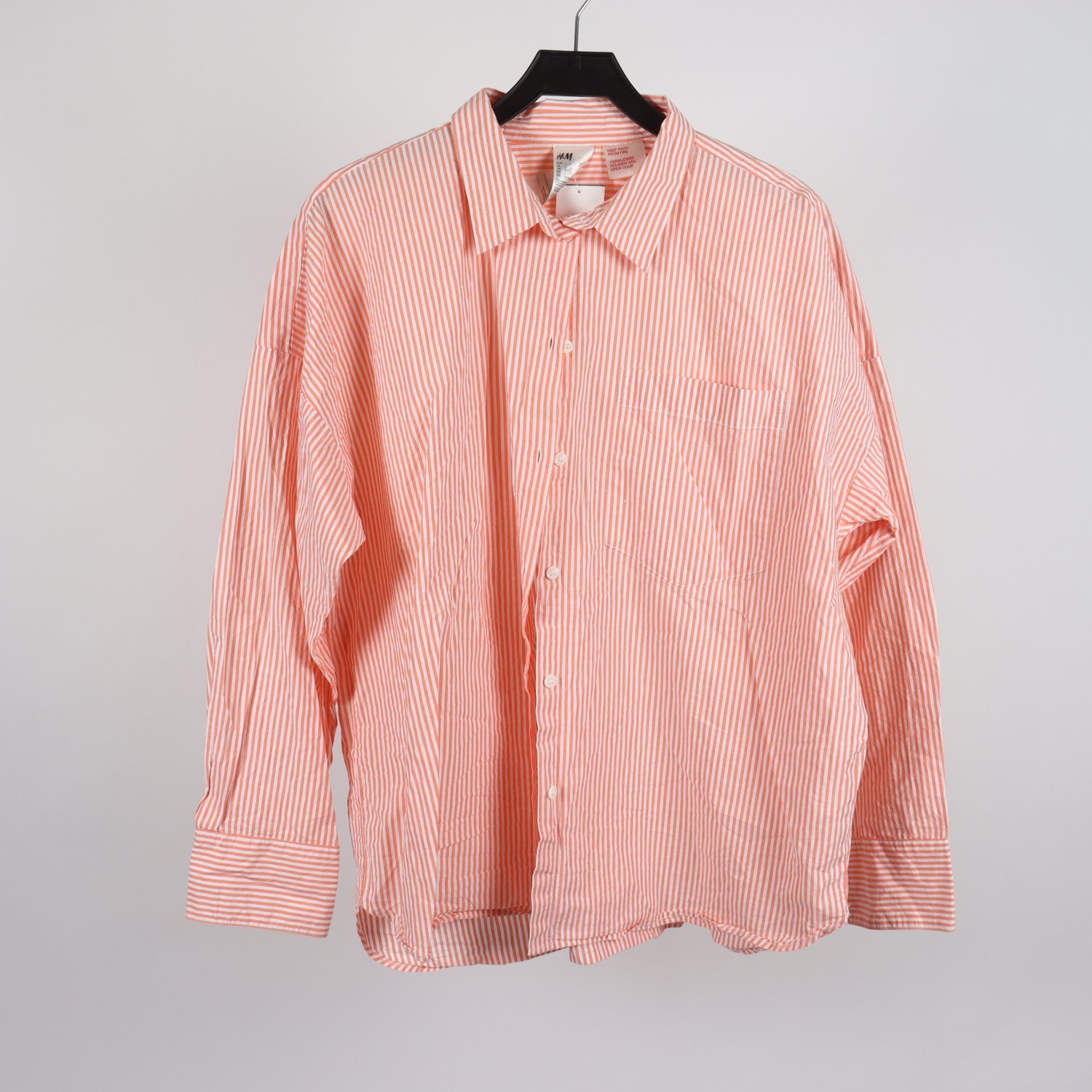 Skjorta, H&M, bomull, randig orange/vit, stl.L