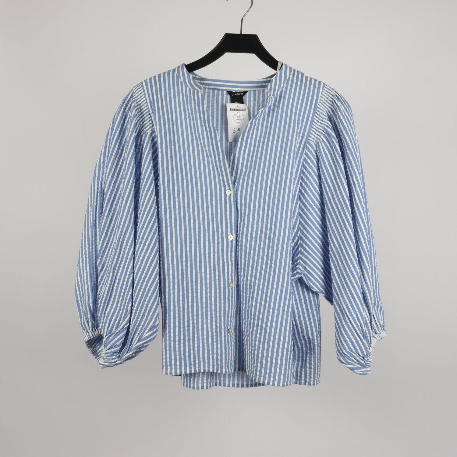 Skjorta, Lindex, bomull, randig blå/vit, stl.L