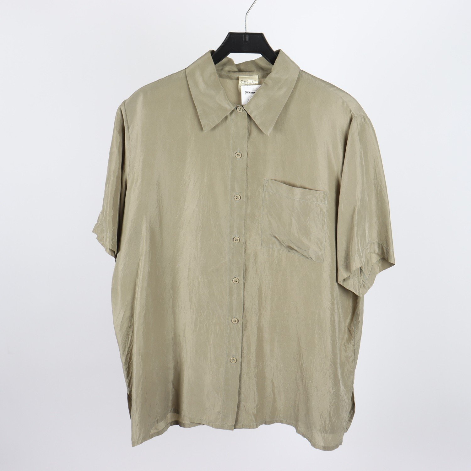 Skjorta, Casual, silk, beige/grön, stl.18