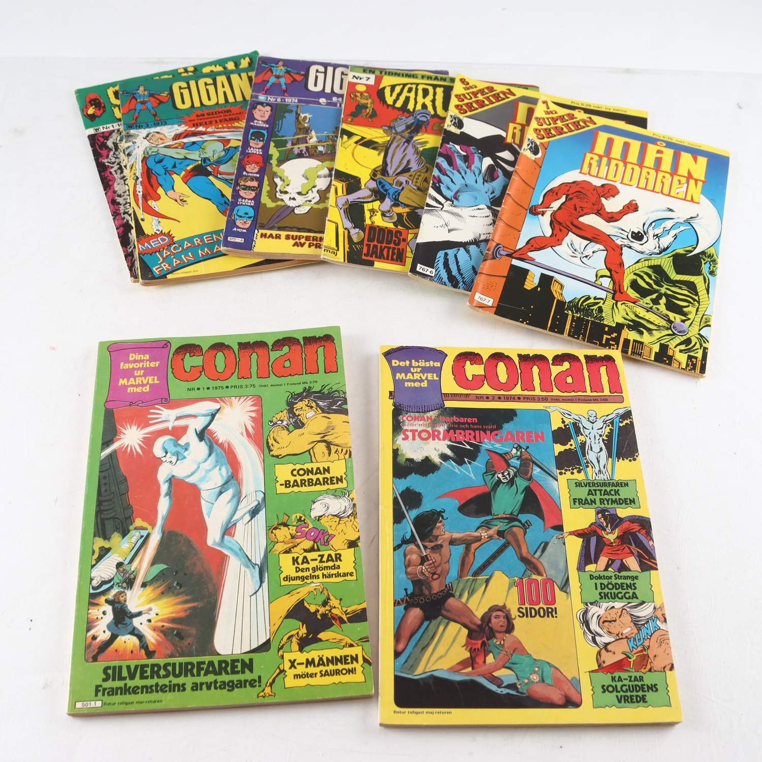 Blandade serier, 1970-80-tal, 8 st. Månriddaren, Conan, Gigant m.m.