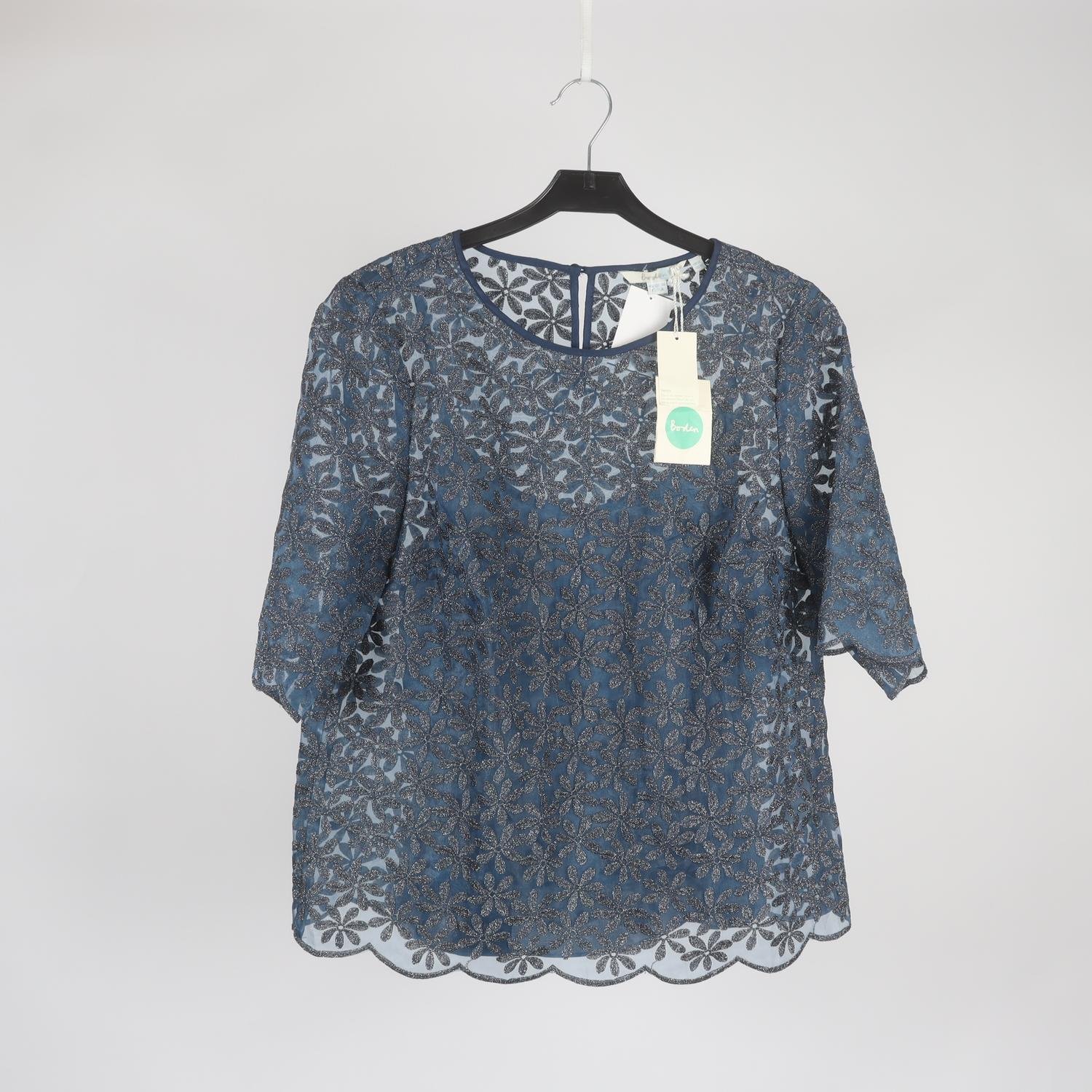 Blus, Boden, blå, blommor, silver, stl. uk 14