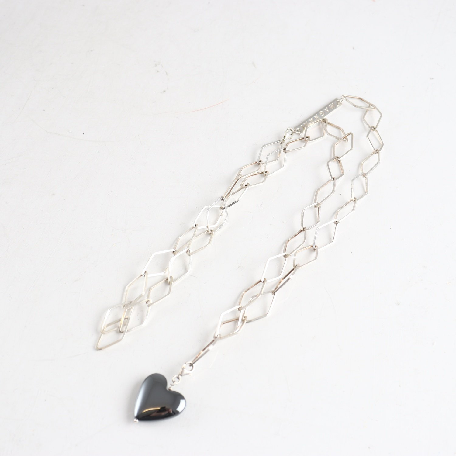 Halsband, silver 925, hematit, Magnani, hjärta, brv: 40,8 g