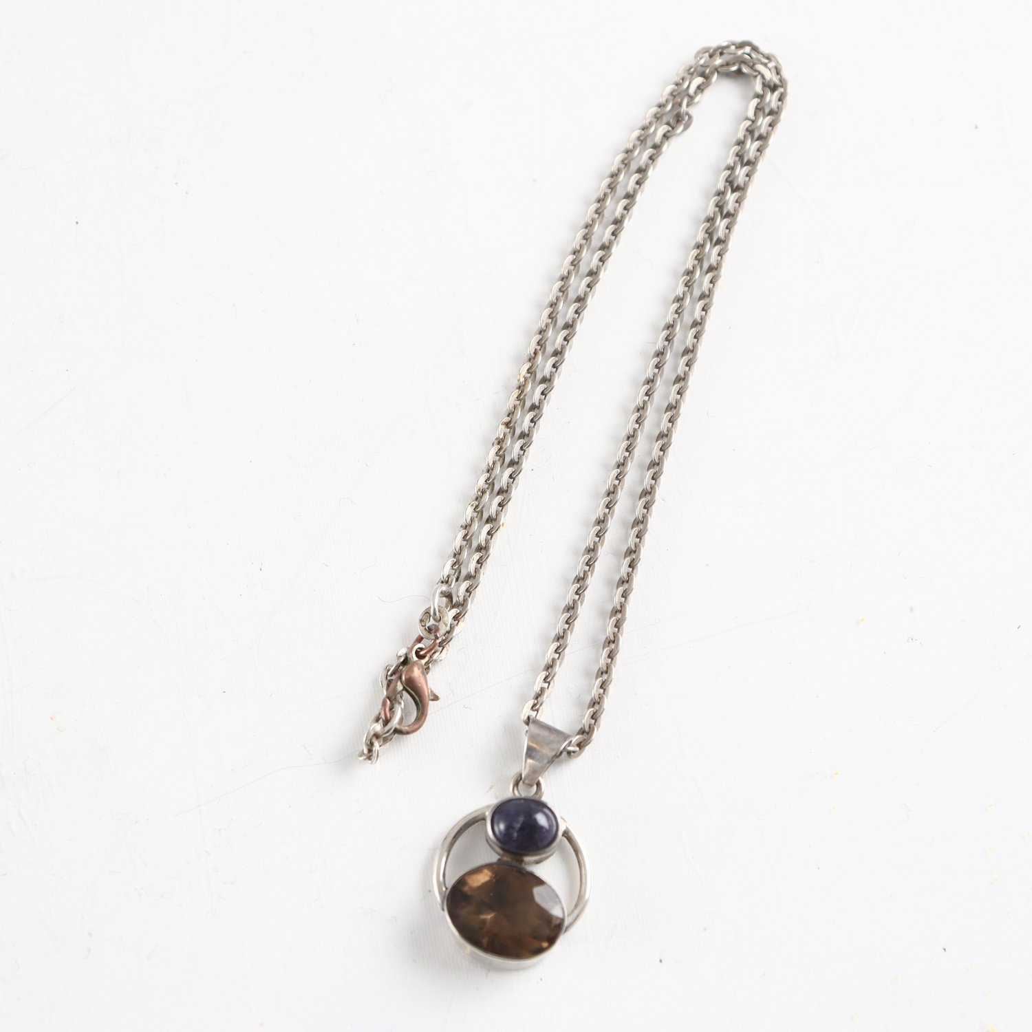 Halsband, hänge, silver 835, brun sten, ametist, vintage, brv: 12,8 g