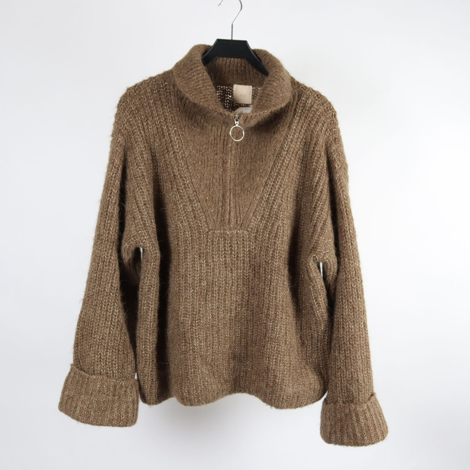 Tröja, H&M, grön, beige, alpaca, stl. M