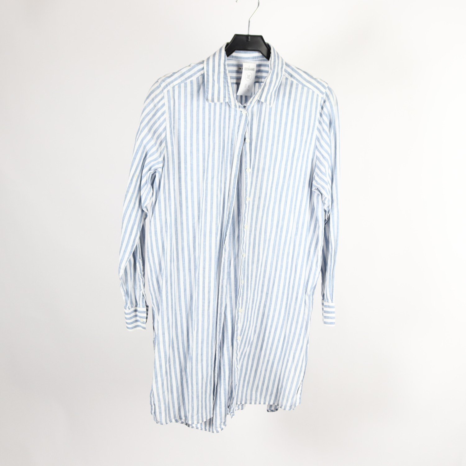 Klänning, The Shirt Factory, randig, vit, blå, lin, bomull, stl. 40