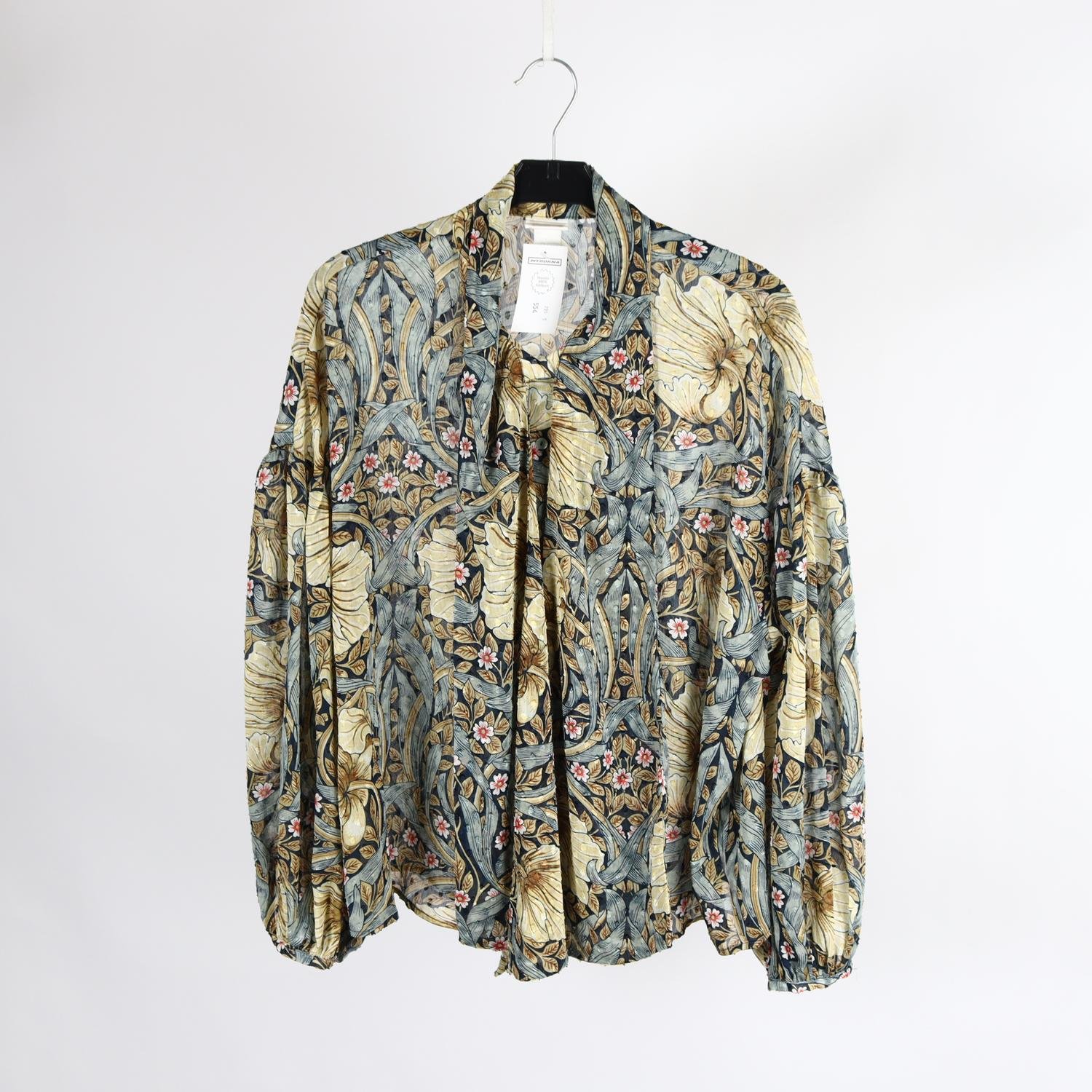 Blus, Morris x H&M, gul, grå, stl. 38