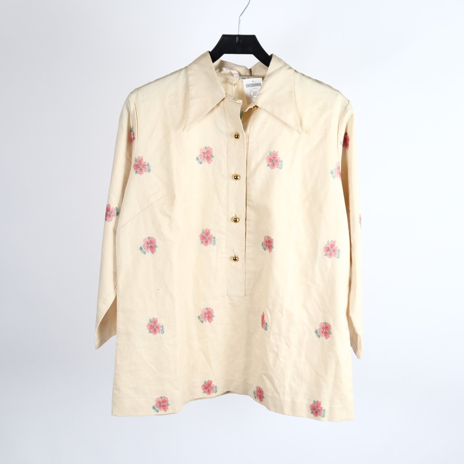 Blus, vintage, Ericssons Damekipering, beige, mönstrad, stl. 44