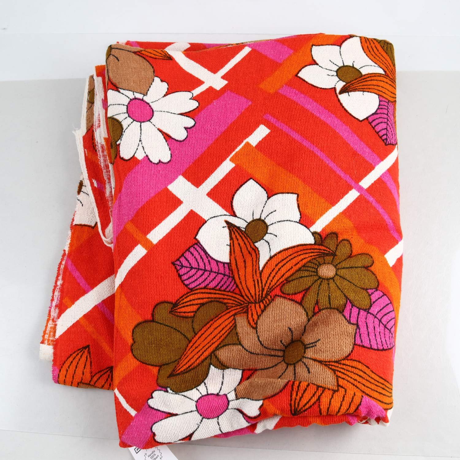 Tyg, blommig, rosa, orange, frotté, retro