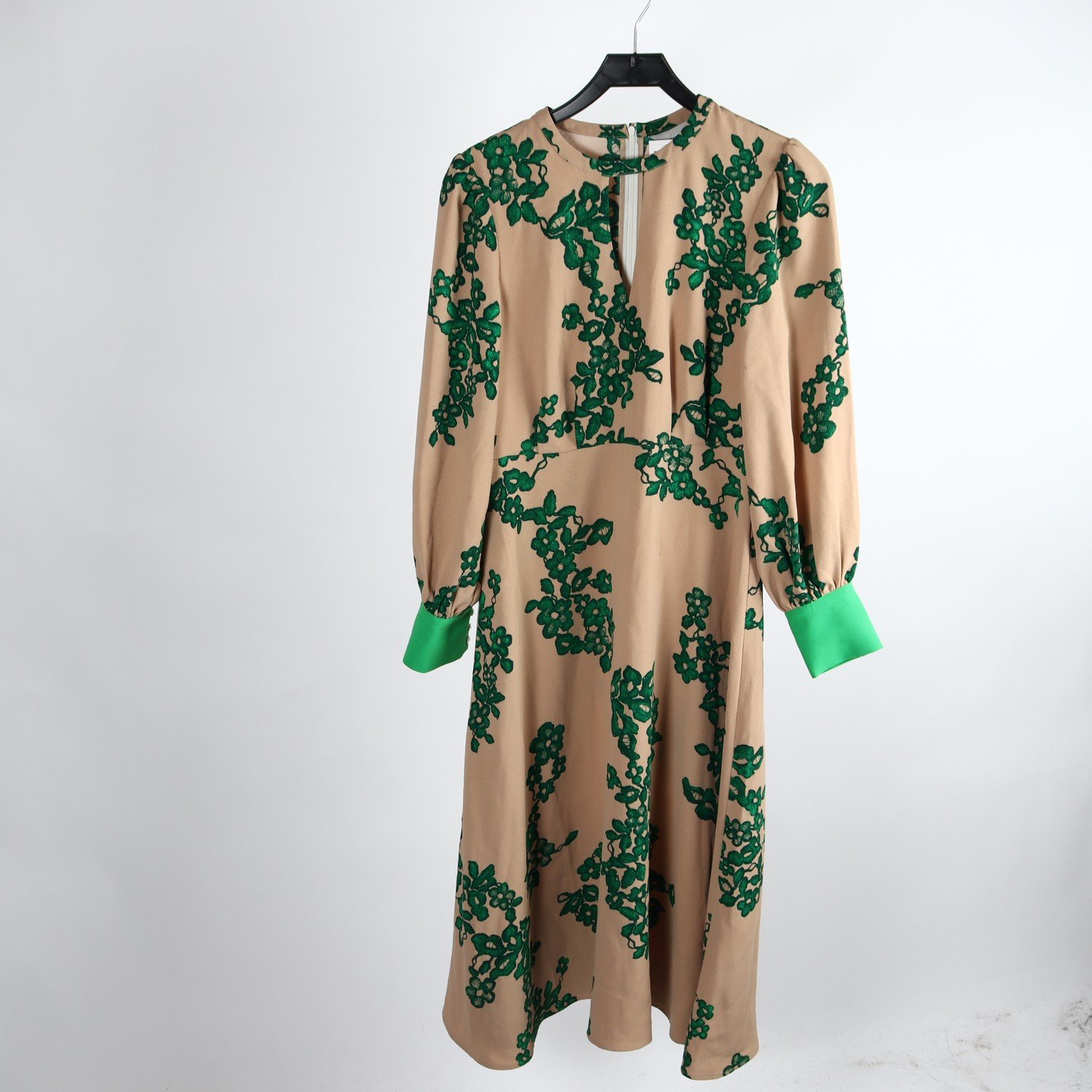 Klänning, H&M, beige, grön, mönstrad, stl. 38