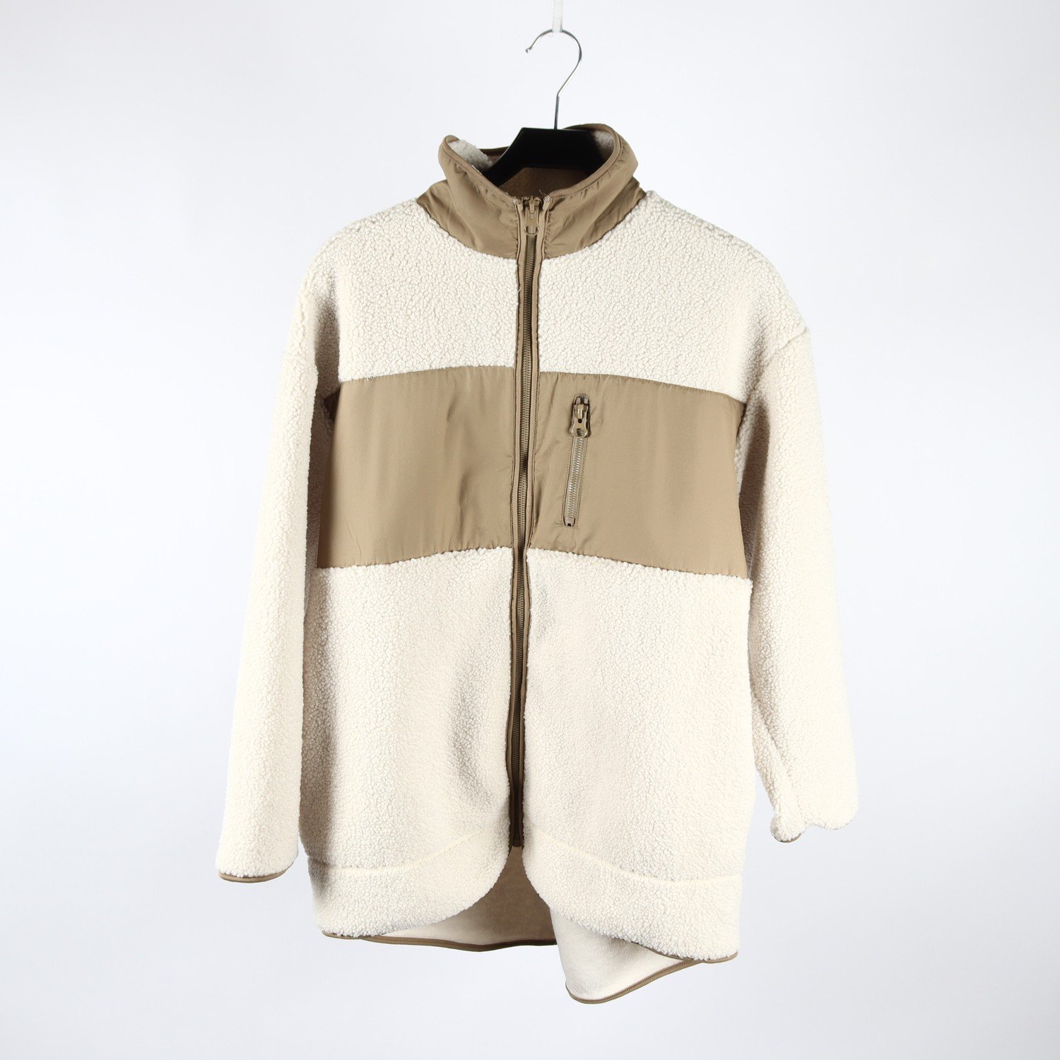 Teddyjacka, H&M, beige, grön, pile, stl. S