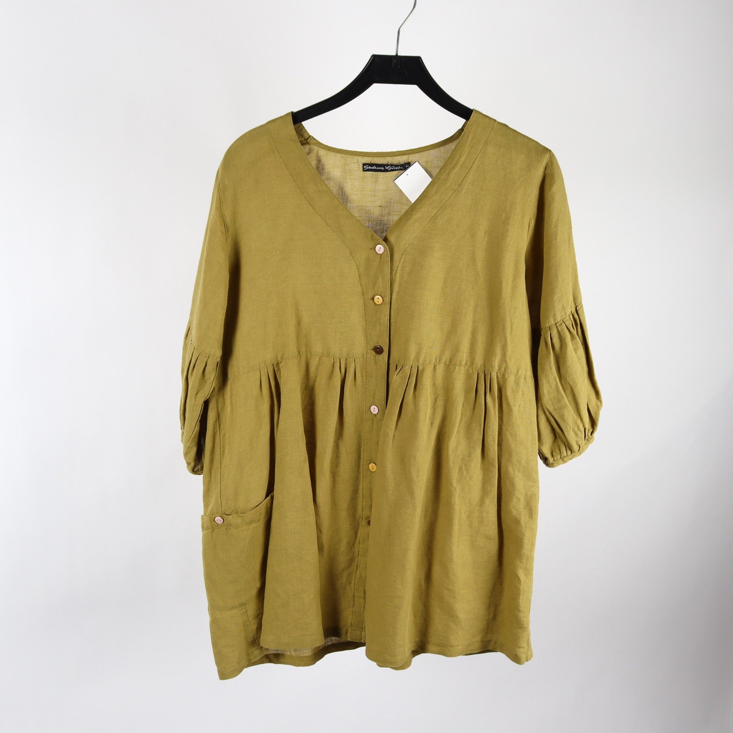 Blus/tunika, Gudrun Sjödén, grön, lin, bomull, stl. M