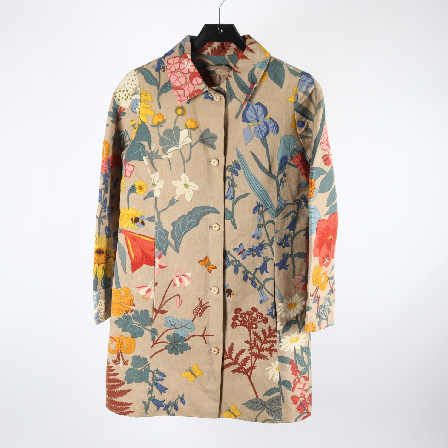Kappa, Okänd, blommig, beige, lin, stl. ca. S