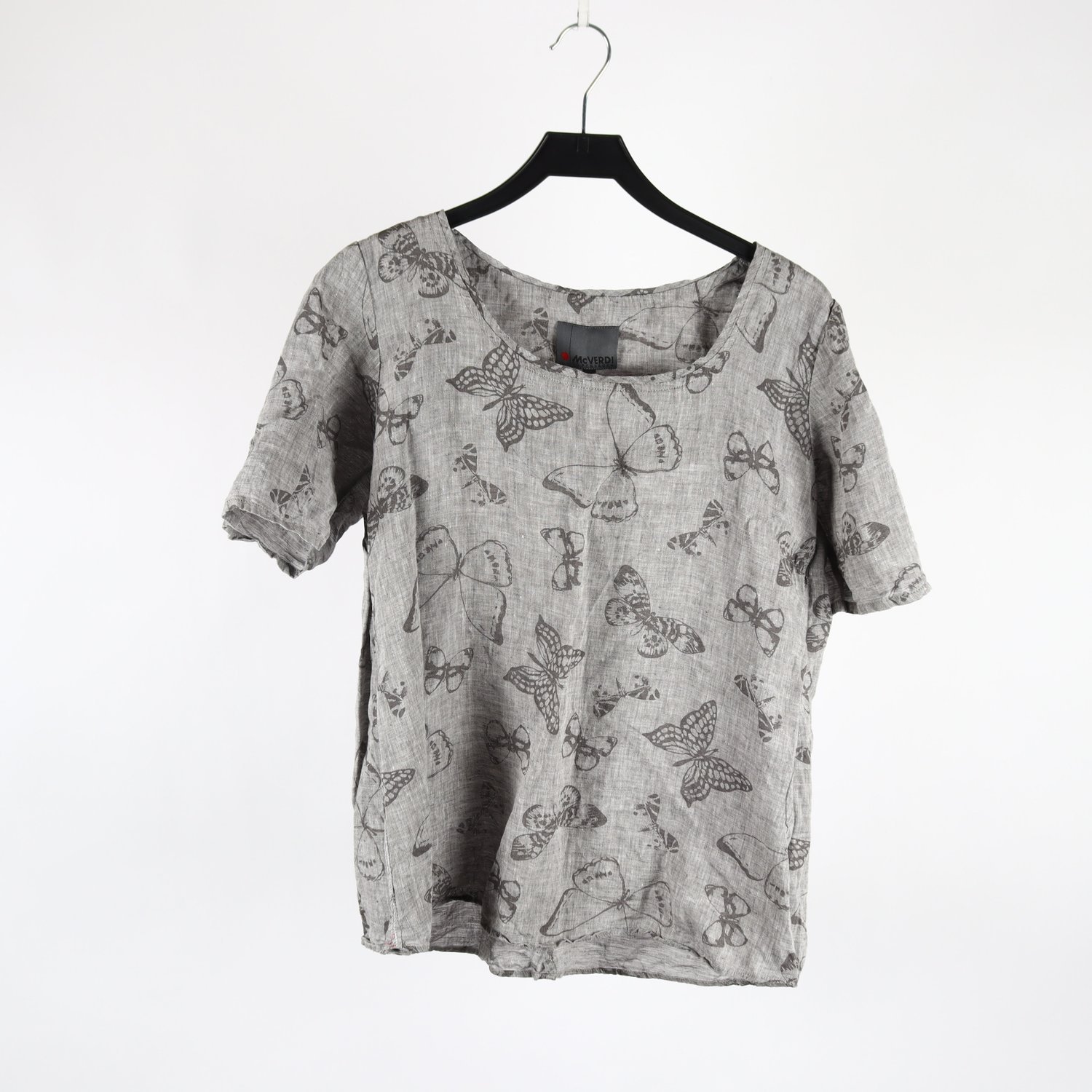 Blus, Mc Verdi, grå, fjärilar, lin, stl. L