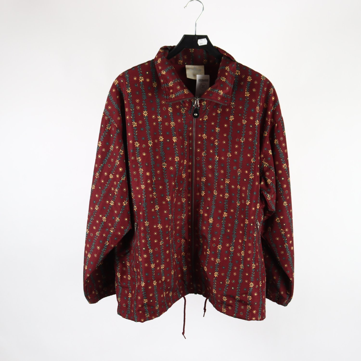 Träningsjacka, Adidas, blommig, vinröd, retro, stl. 44