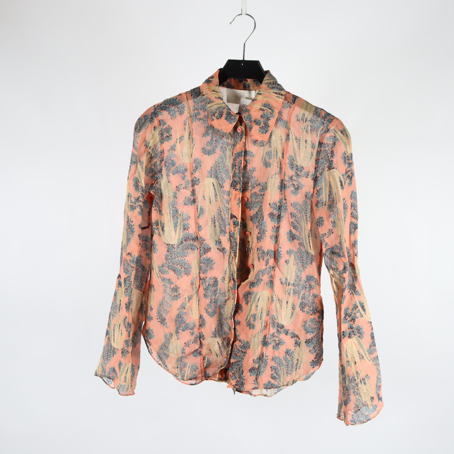 Blus, H&M Conscious, blå, aprikos, silke, stl. 34