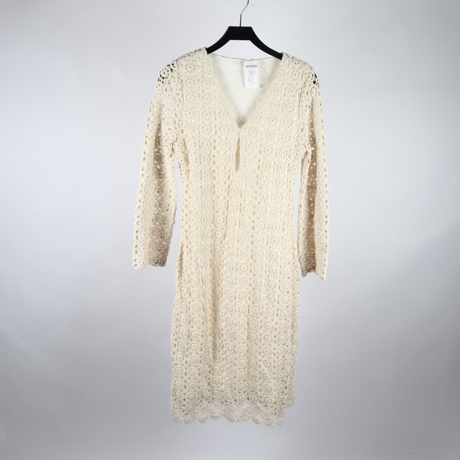 Klänning, beige, virkad, stl. ca. XS