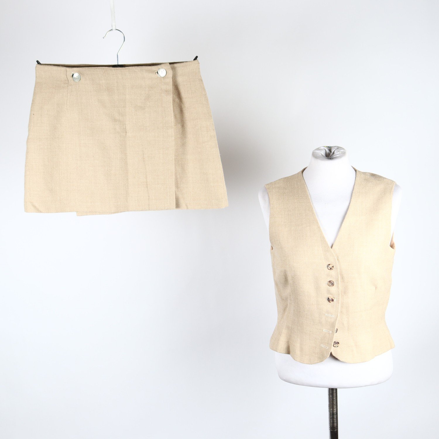 Kjol+väst, Elin Maria, beige, ull, alpaca, stl. ca. XS
