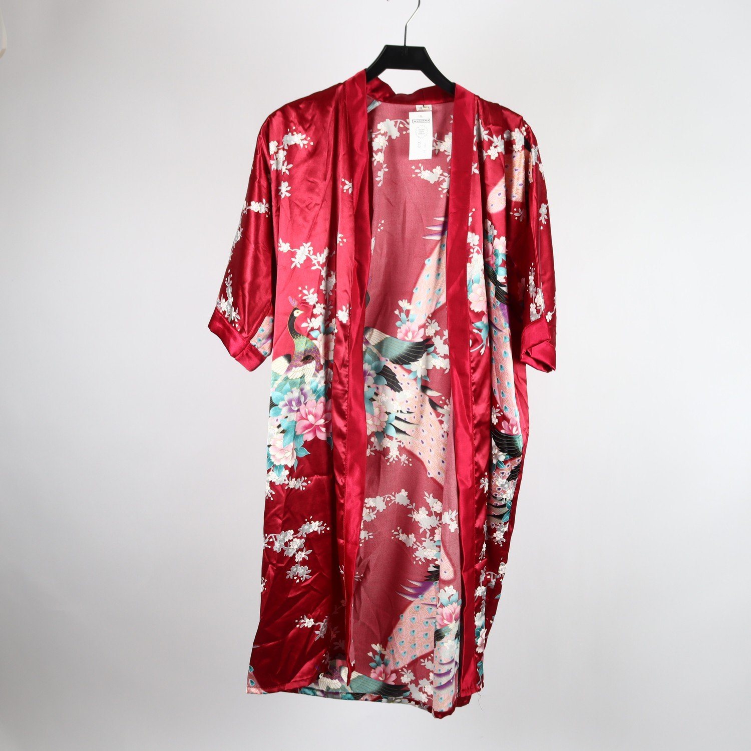 Kimono, mönstrad, röd, silke, stl. L