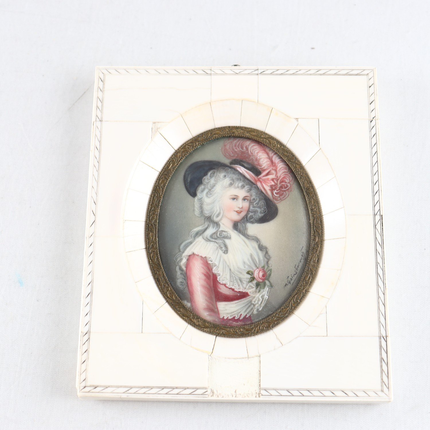 Miniatyrmålning, ram i ben, Thomas Gainsborough, (1727-1788), kopia