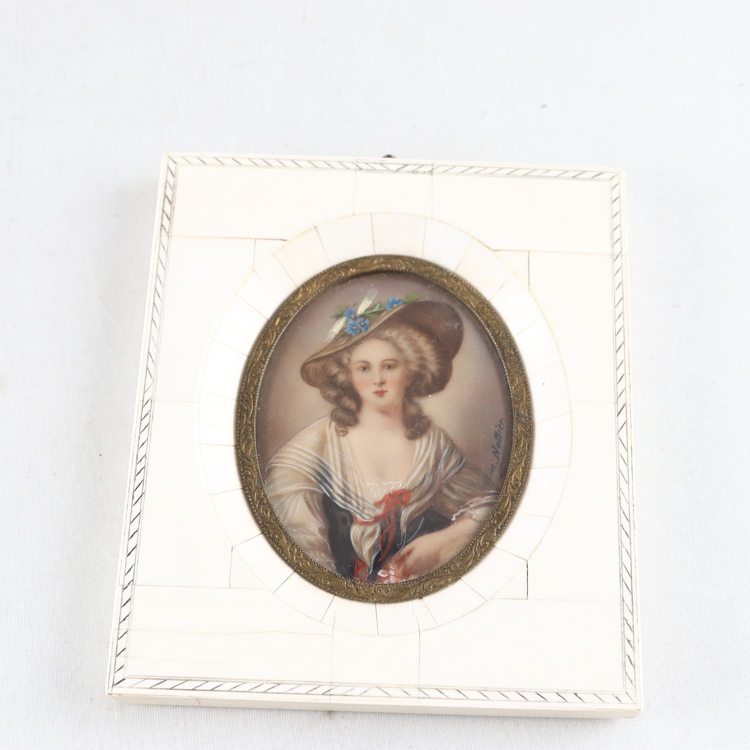 Miniatyrmålnng, ram i ben, Jean Marc Nattier, (1685-1760), kopia