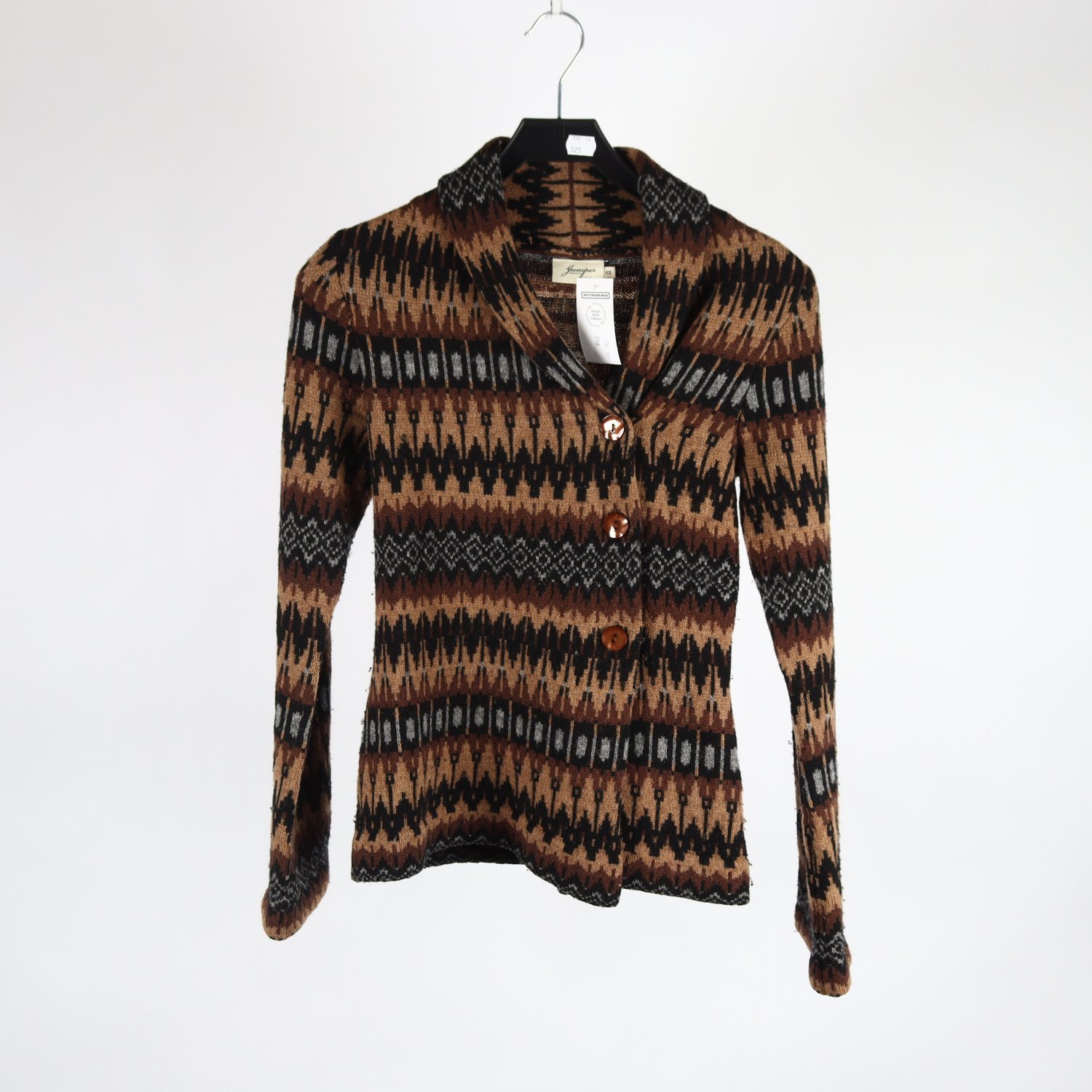Kofta, Jumperfabriken, brun, beige, Lammull, stl. XS