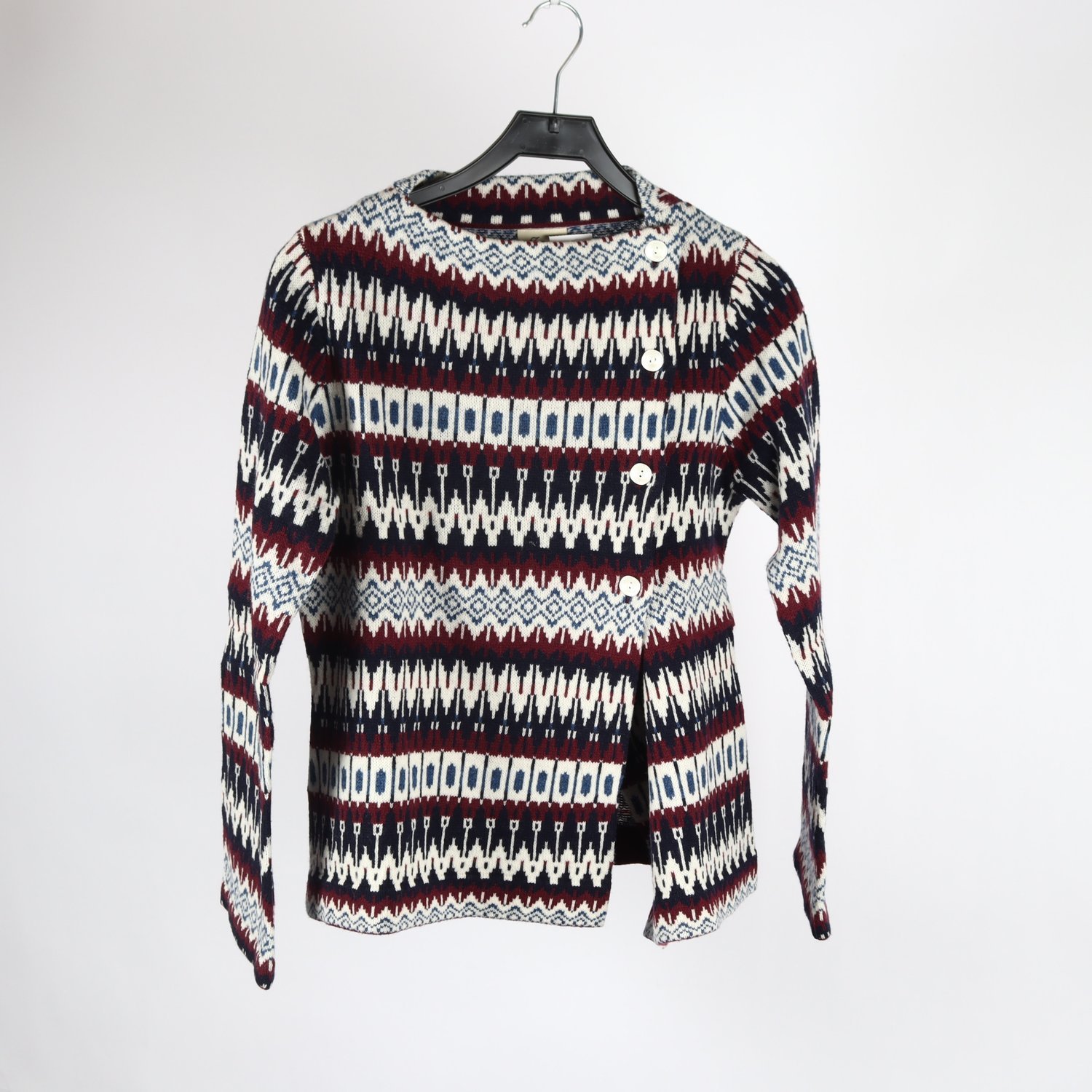 Kofta, Jumperfabriken, blå, vinröd, lammull, stl. L