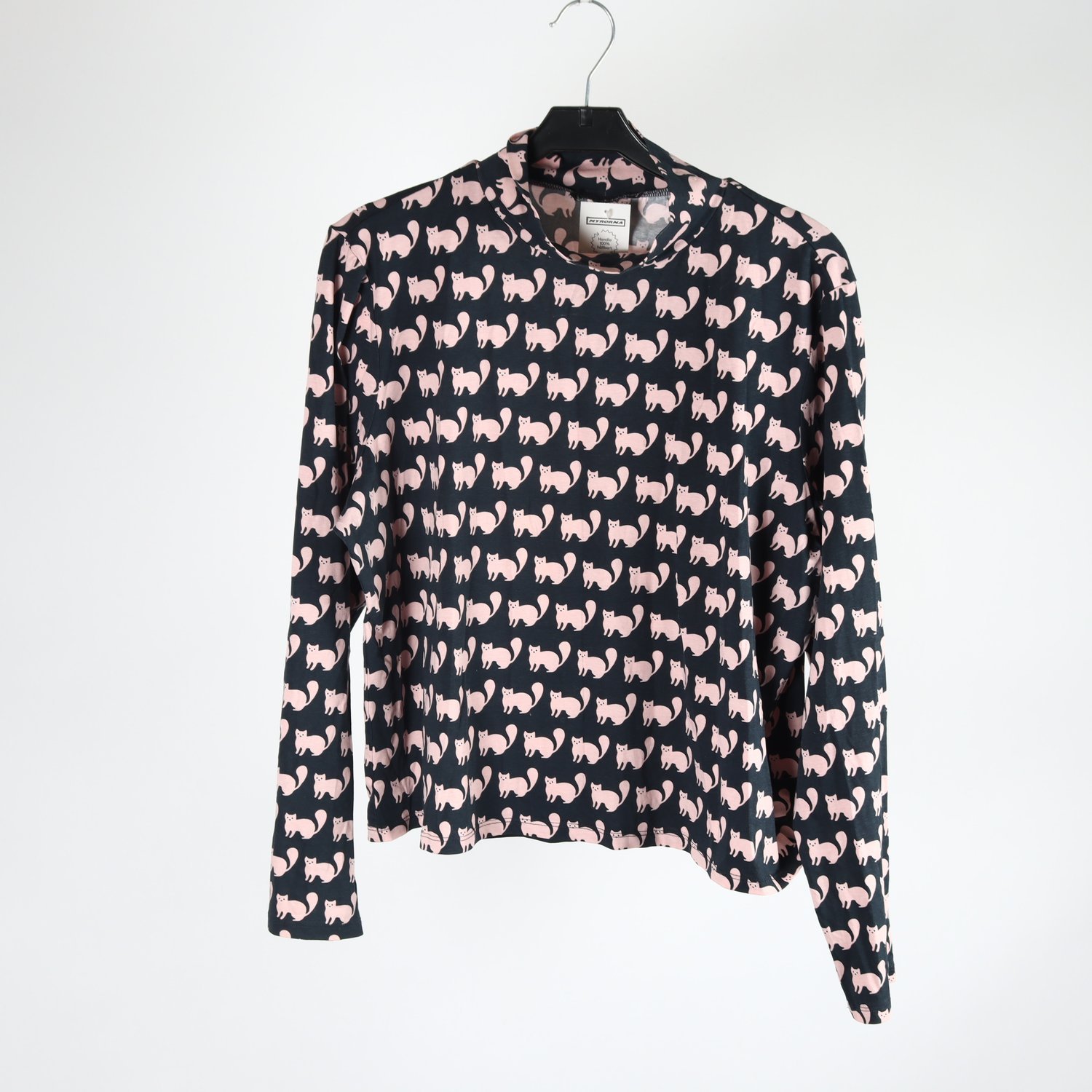 Tröja, Monki, blå, beige, katter, stl. ca. S/M