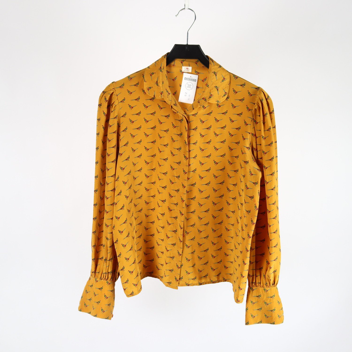 Blus, Made in France, gul, silke, stl. 40