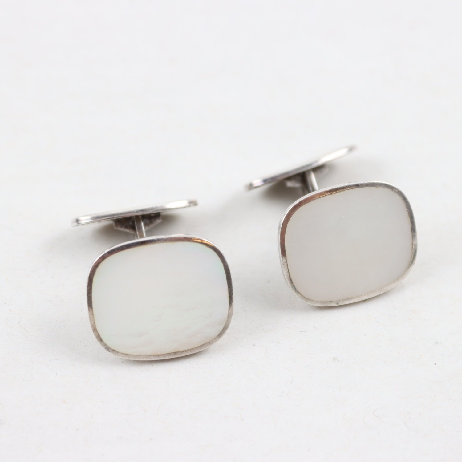 Manschettknappar, silver 830, pärlemor, vintage, brv: 11,2g