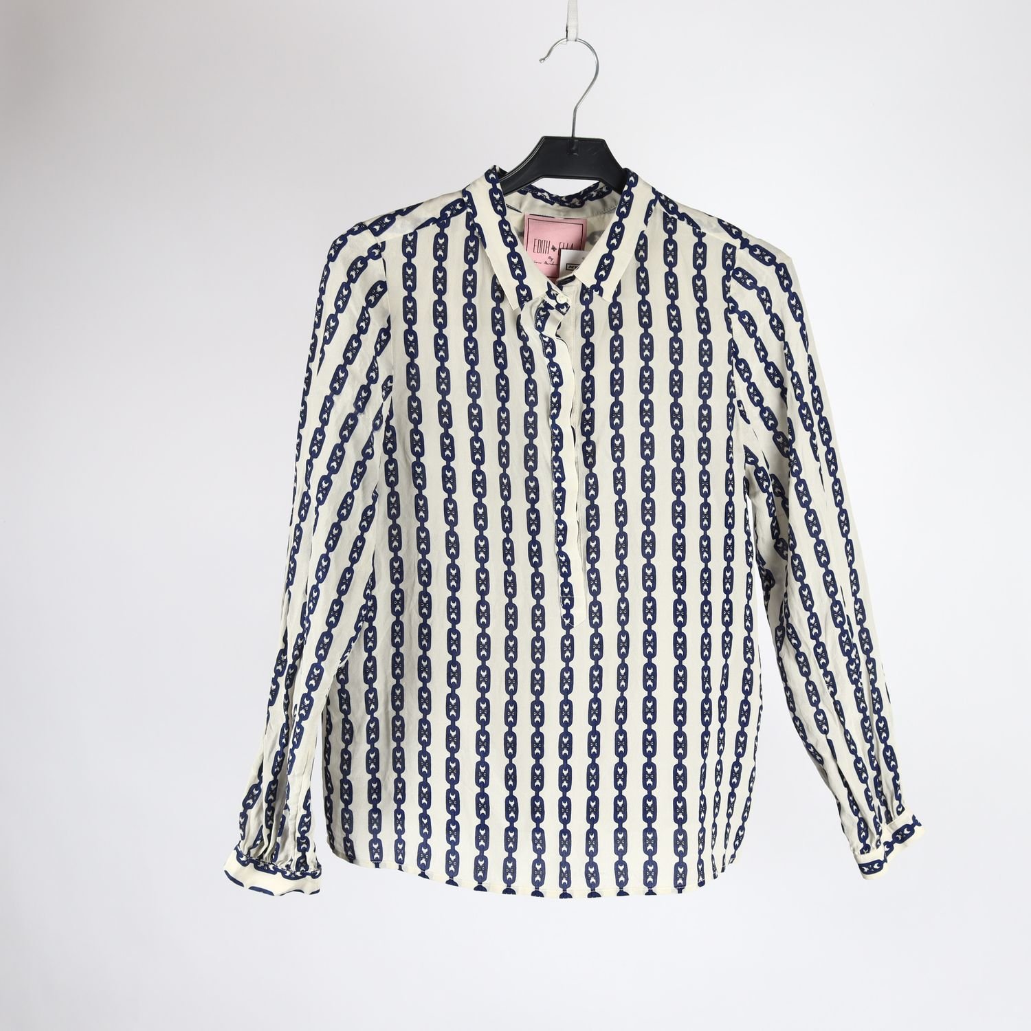 Blus, Edith Ella x , vit, blå, silke, stl. S