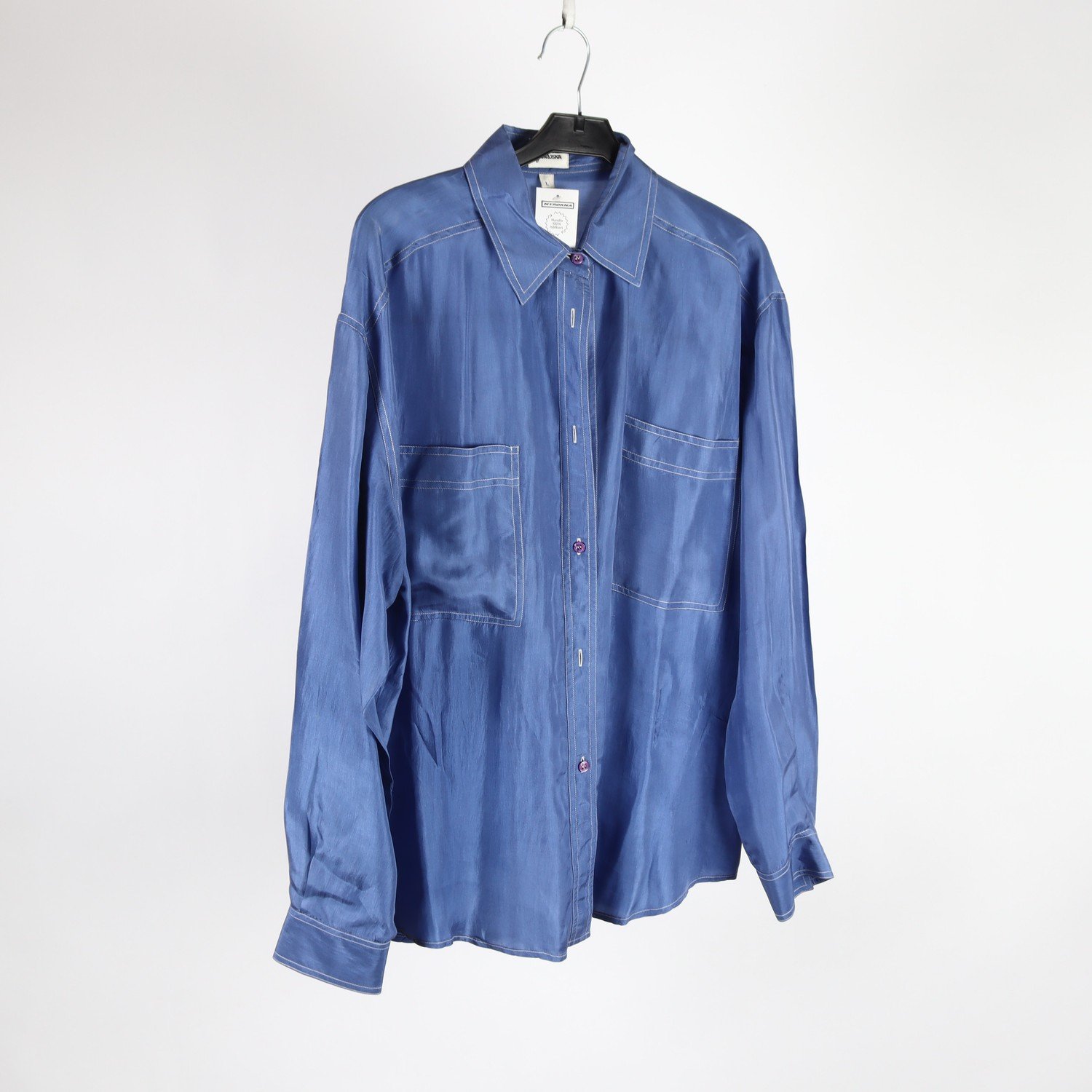 Blus, Silk Collection x Indiska, blå, silke, stl. L