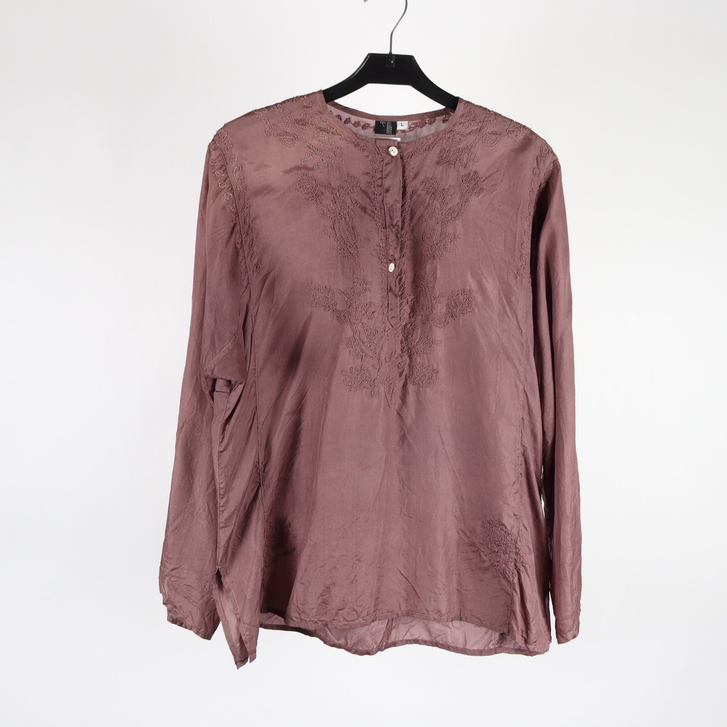 Blus, vinröd, silke, stl. L