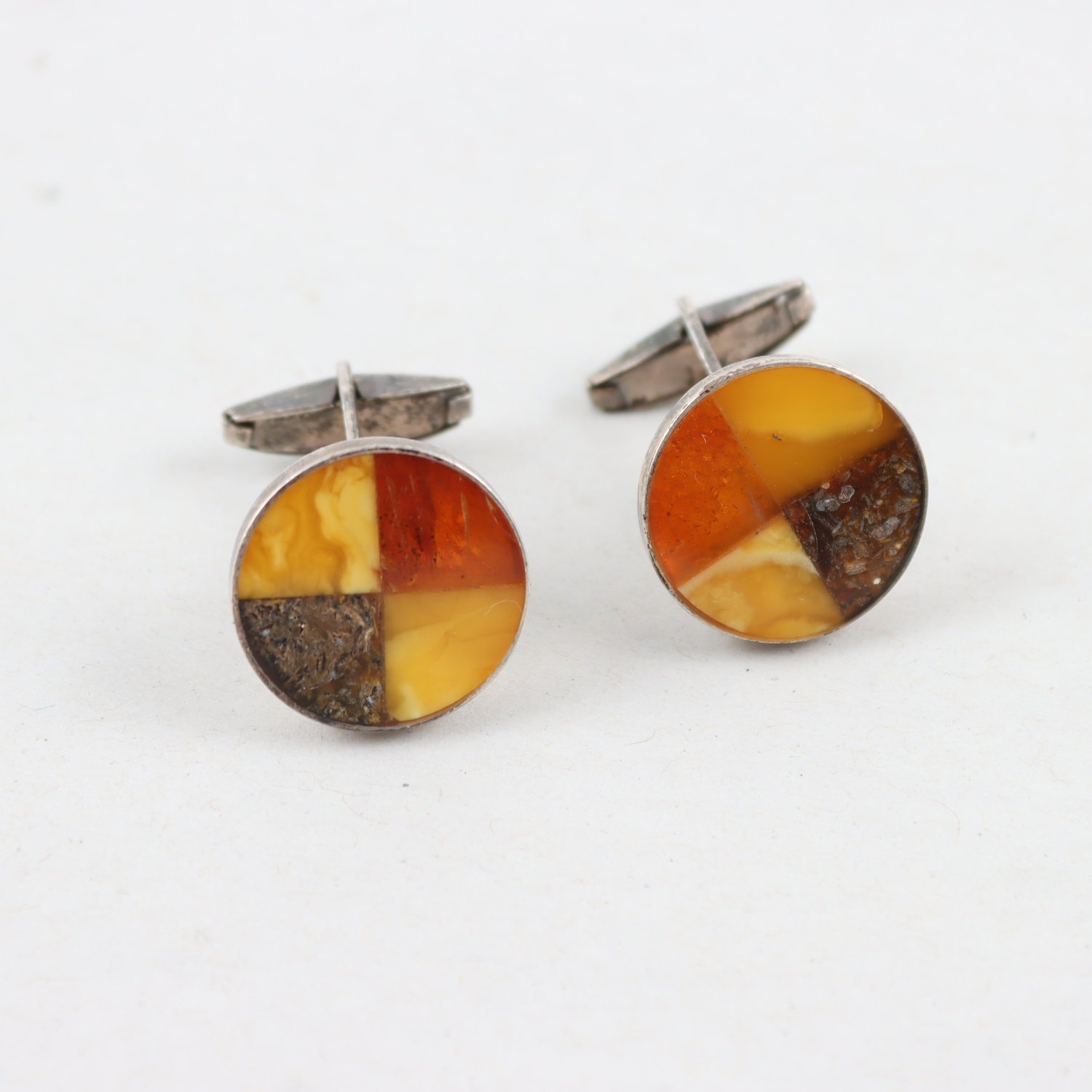 Manschettknappar, Silver, Amber, Brv: 8,1g
