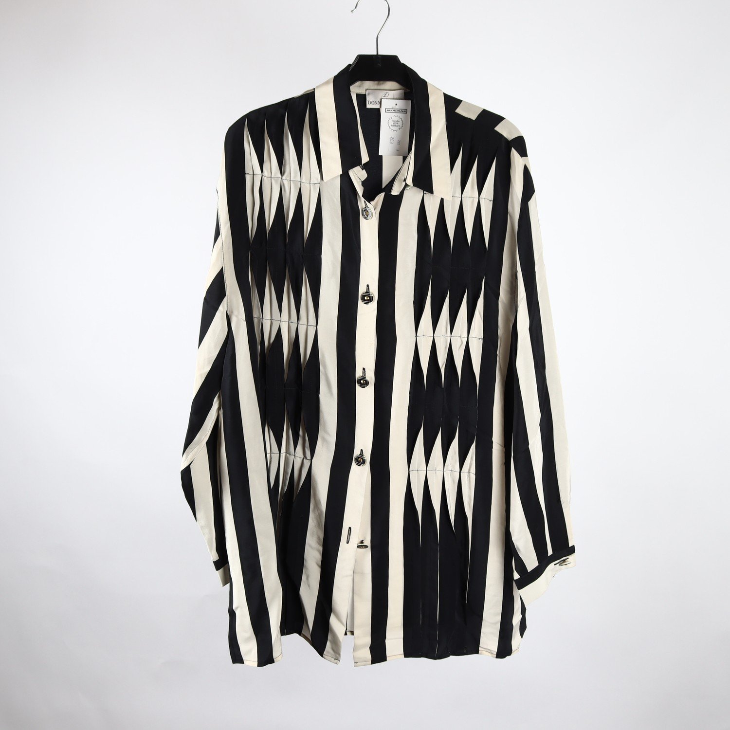 Blus, Donna Enrica, vit, svart, silke, stl. ca. L