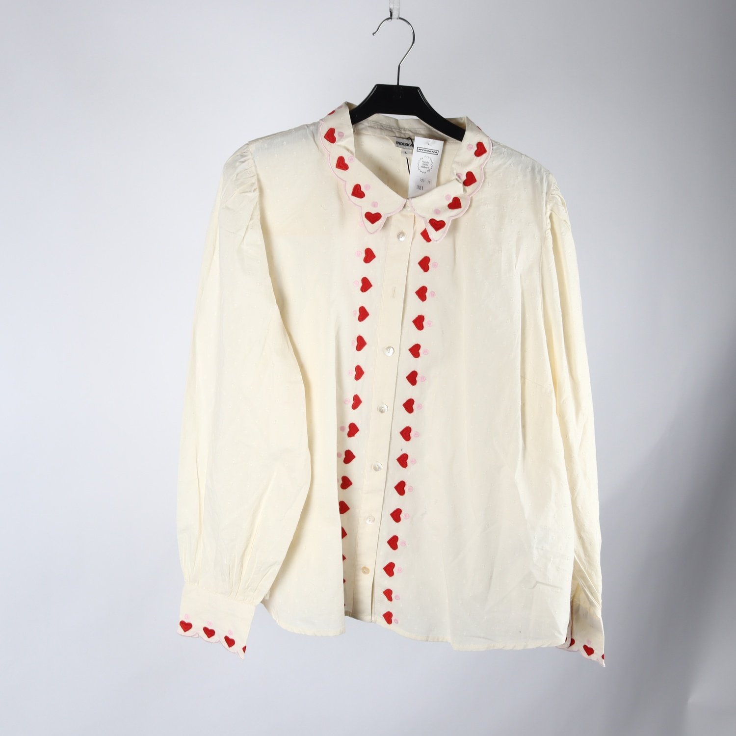 Blus, Indiska, offwhite, hjärtan, stl. L