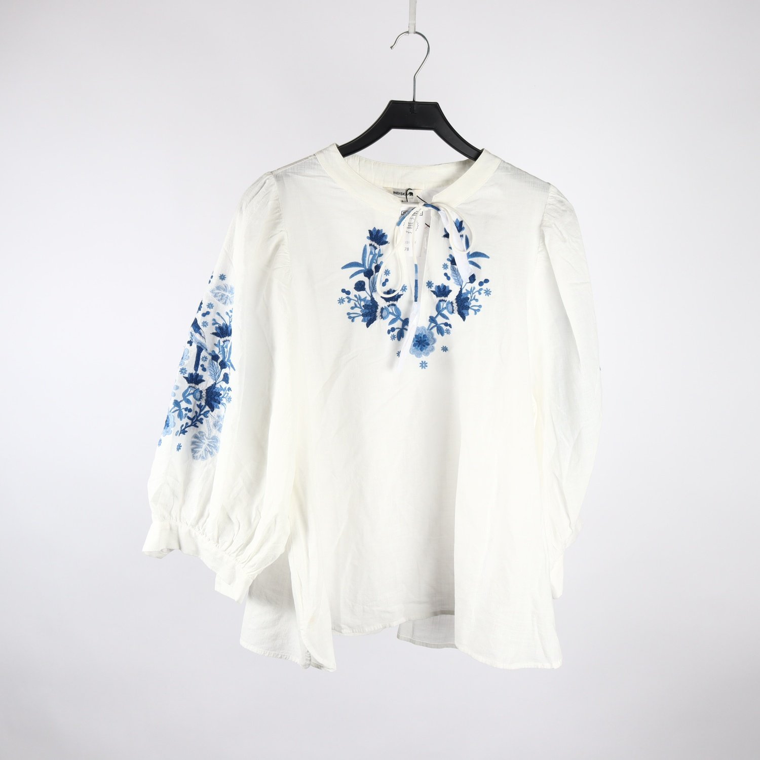 Blus, Indiska, vit, broderad, stl. L