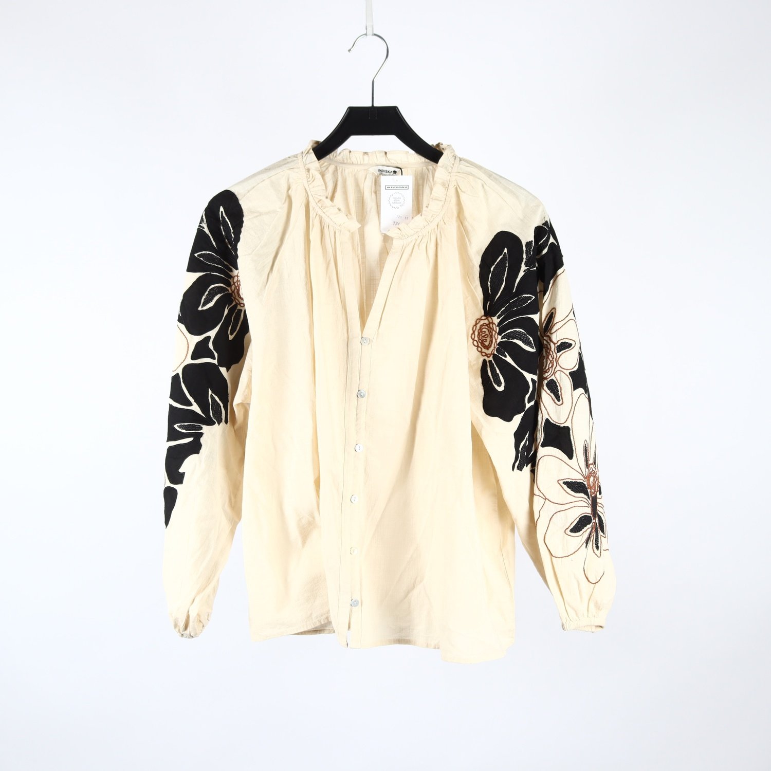 Blus, Indiska, beige, broderad, stl. L