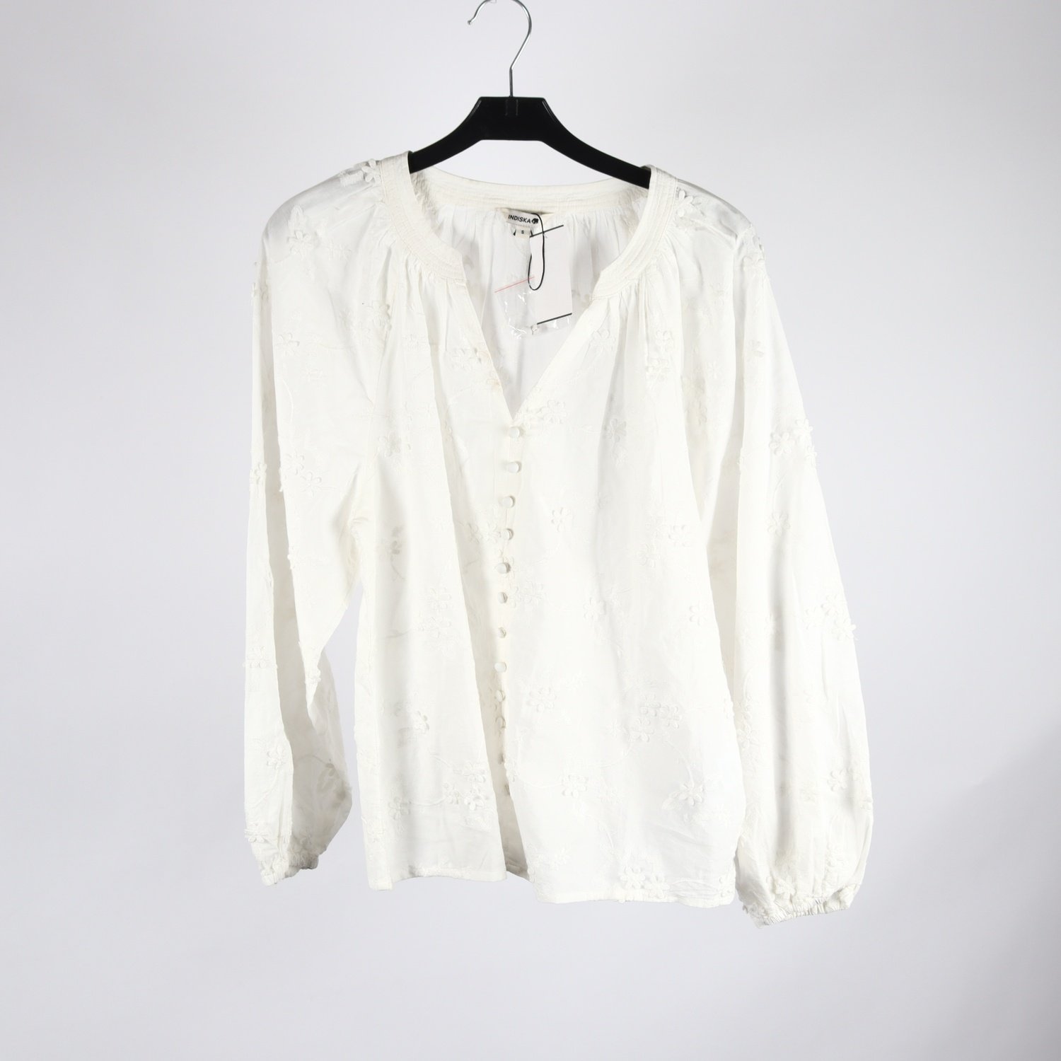 Blus, Indiska, vit, broderad, stl. S