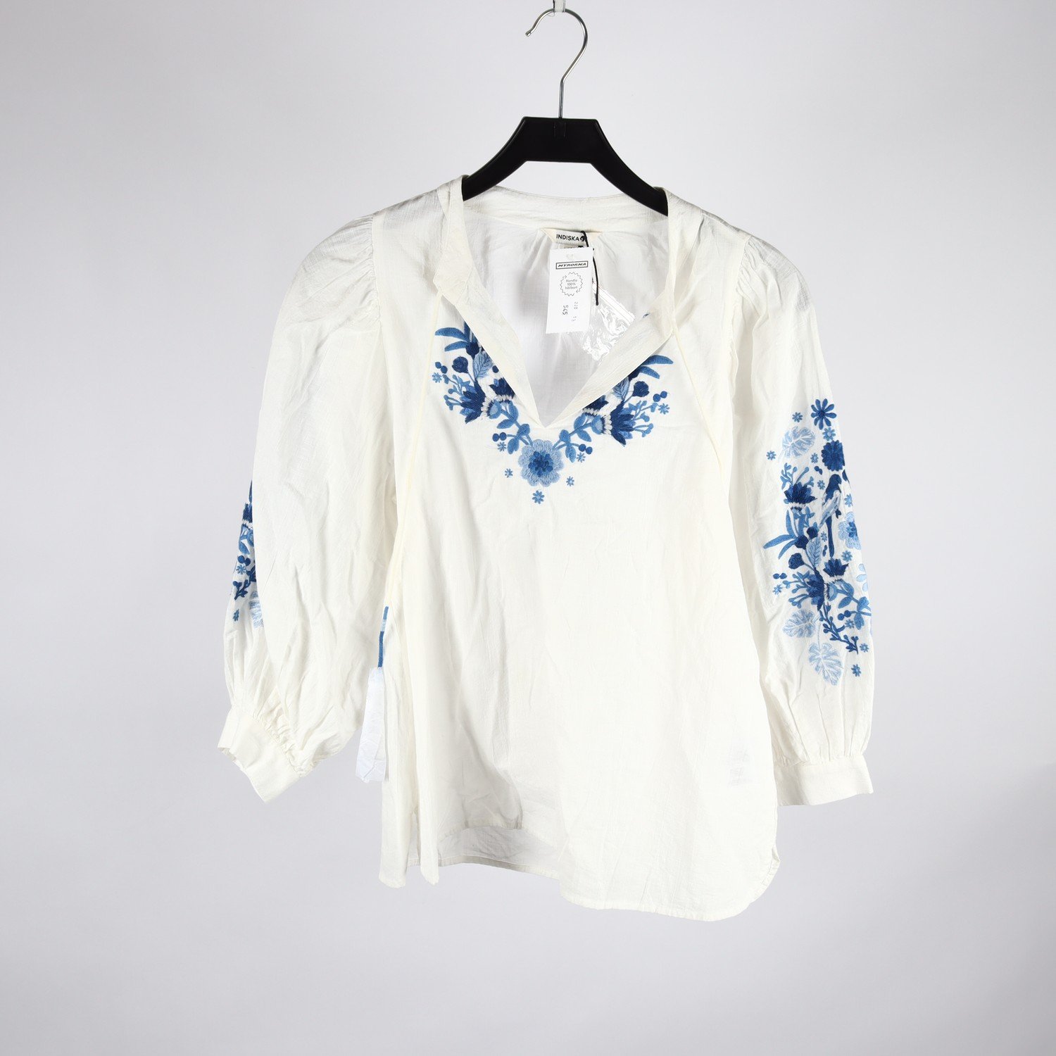 Blus, Indiska, vit, broderad, stl. XS