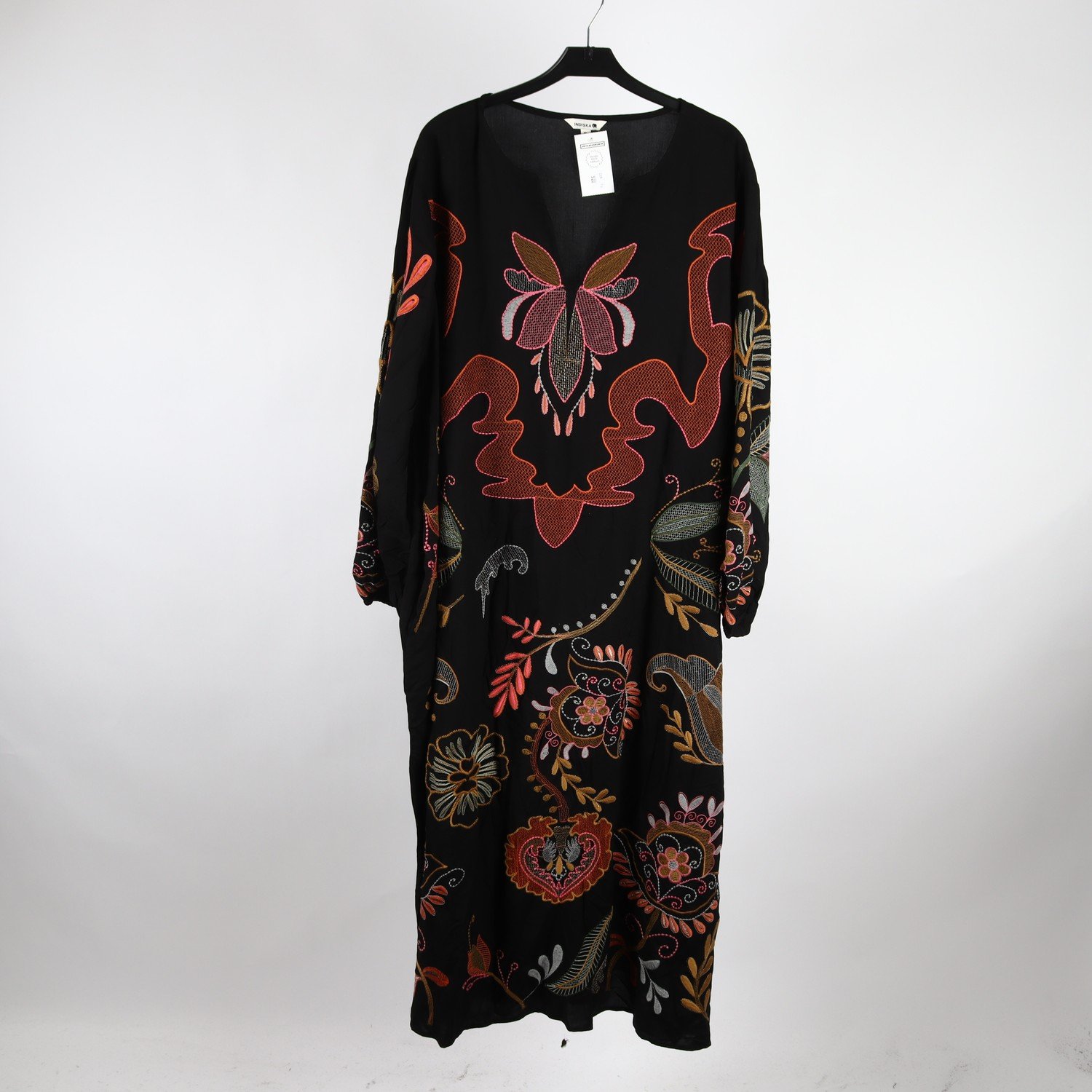 Klänning, Indiska, mönstrad, svart, broderad, stl. XL