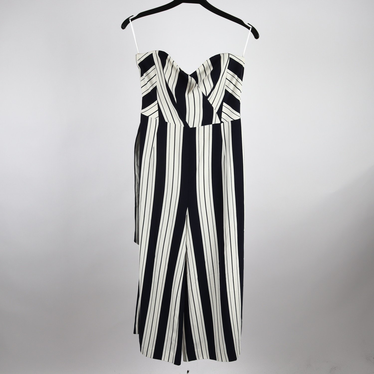 Byxdress, H&M, randig, vit, blå, stl. 36
