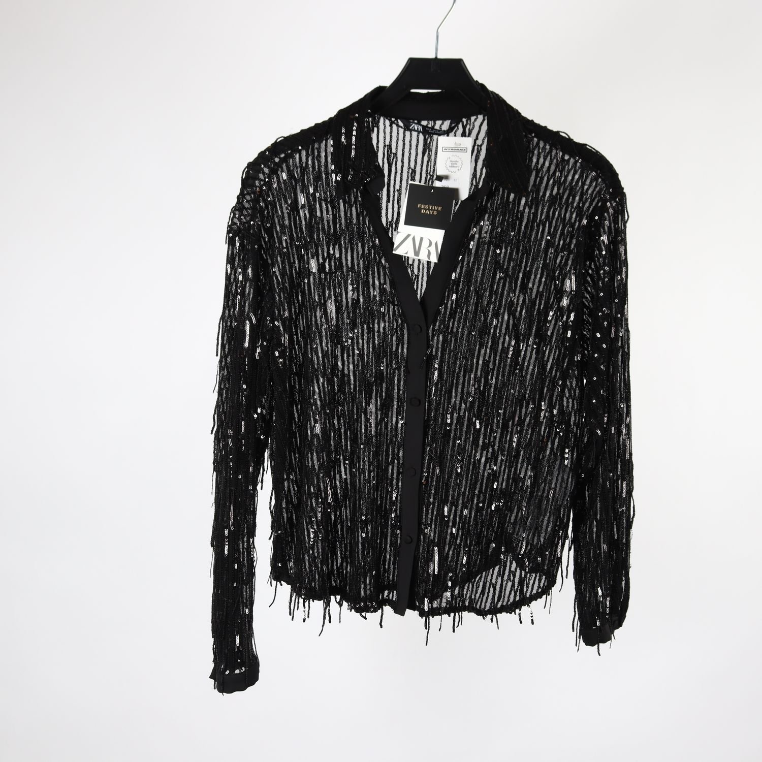 Blus, Zara, svart, paljetter, stl. S