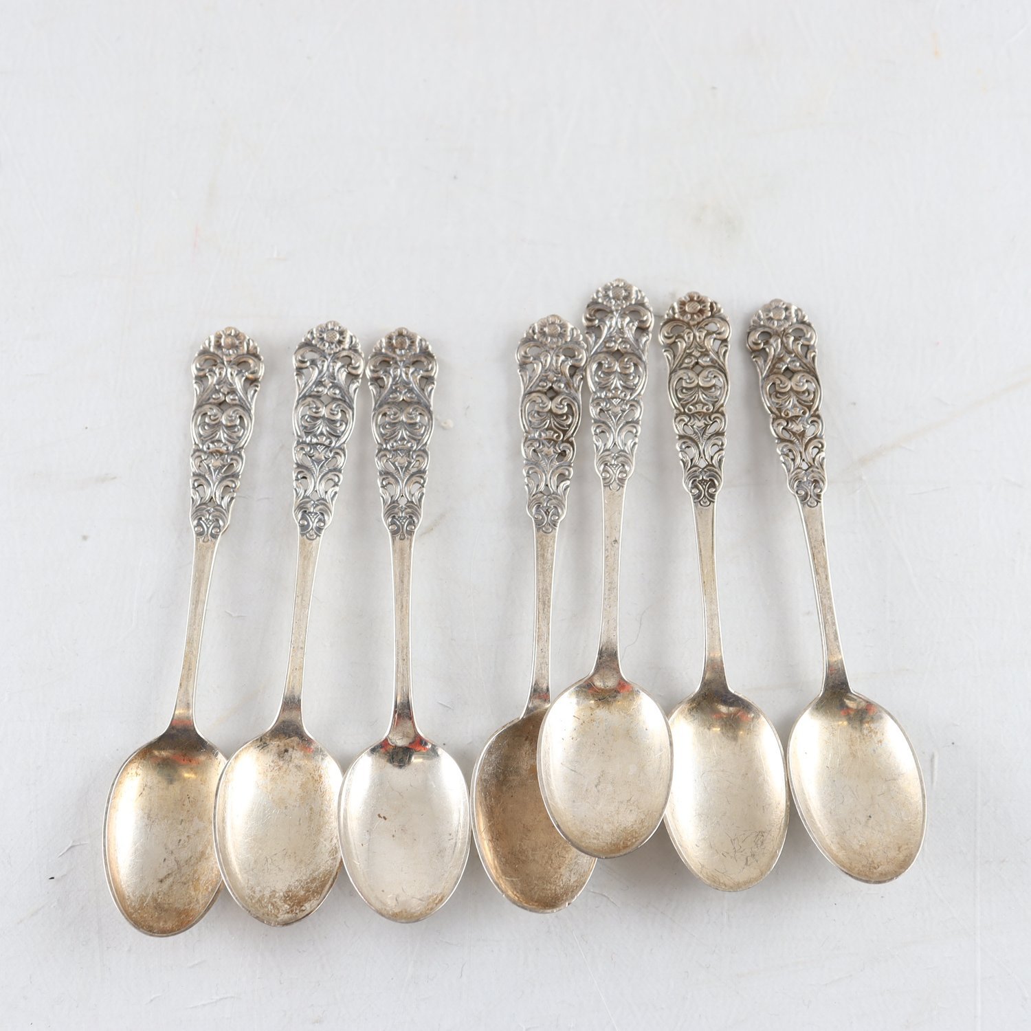 Teskedar, blomornament, silver, stämplade 830, 7 st