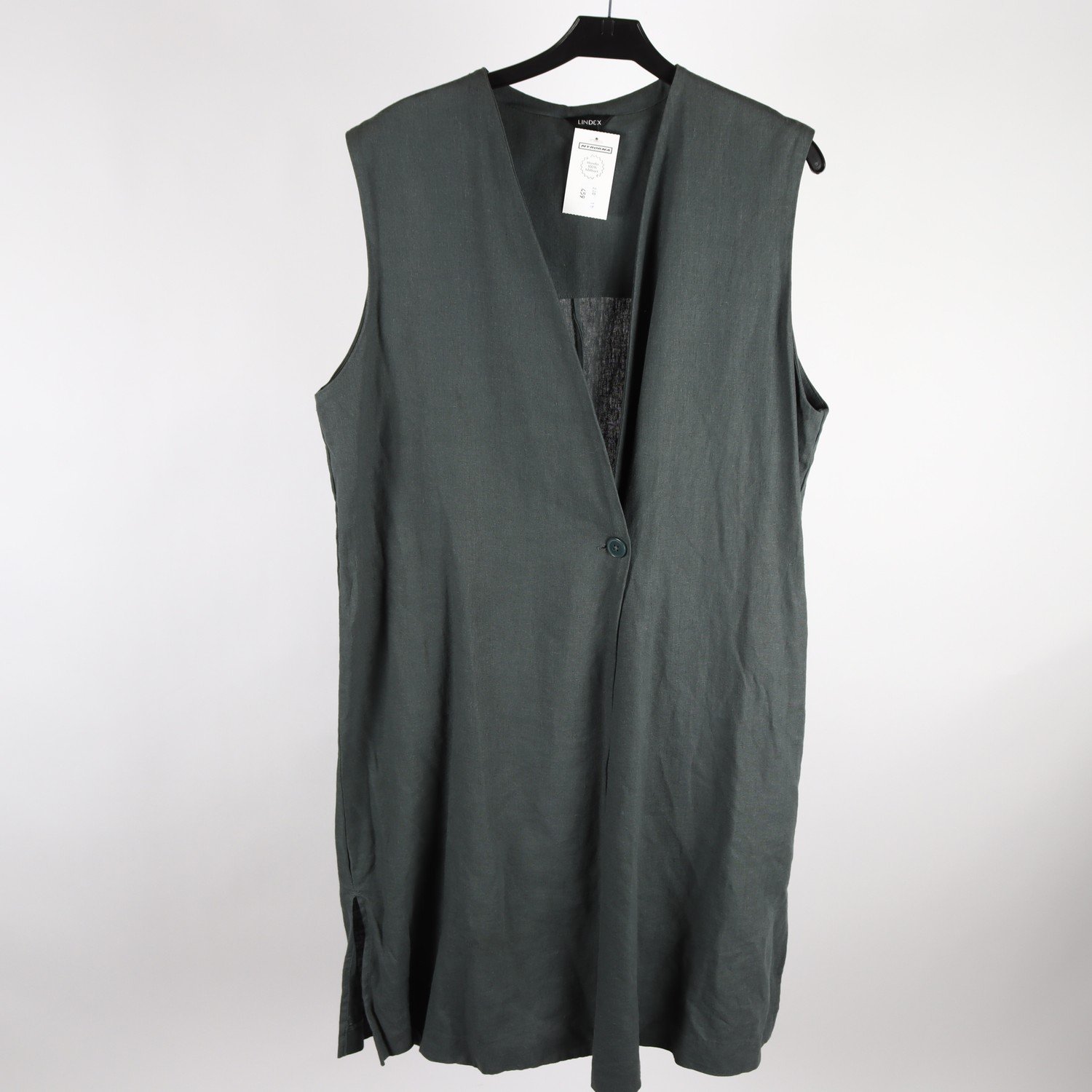 Klänning, Lindex, grå, grön, lin, stl. ca. M/L