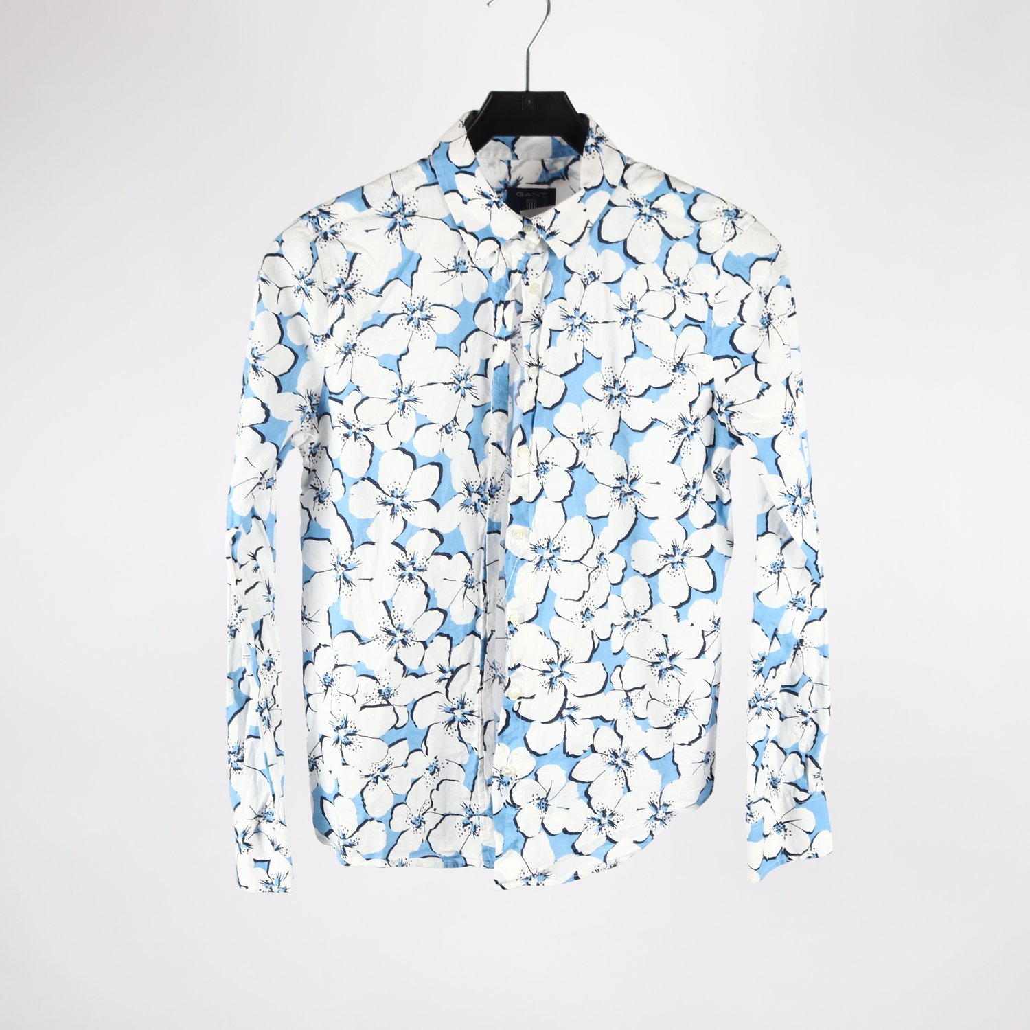 Blus, Gant, vit, blå, blommig, stl. 36