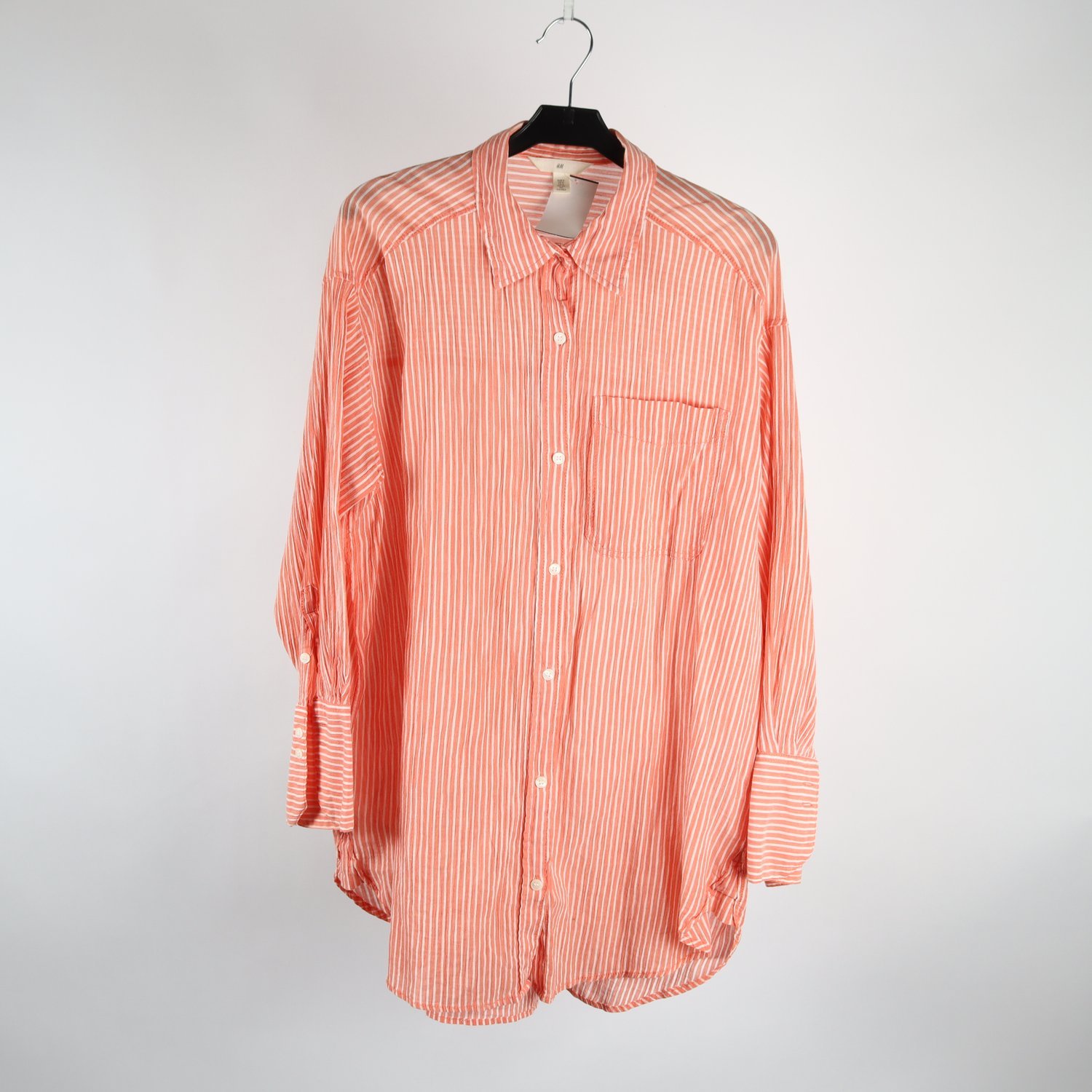 Blus, H&M, korall, vit, randig, stl. S