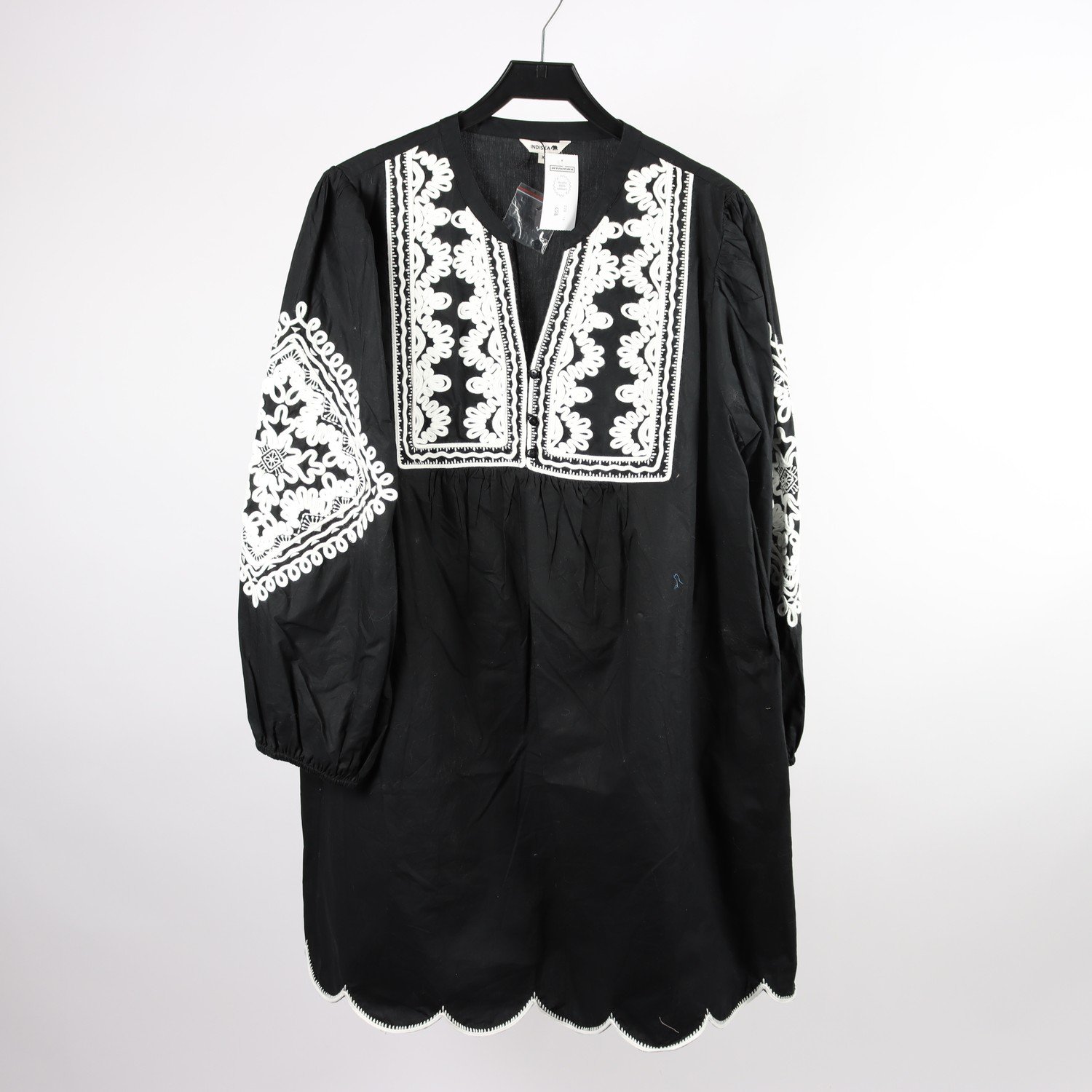 Klänning, Indiska, svart, broderad, stl. XL